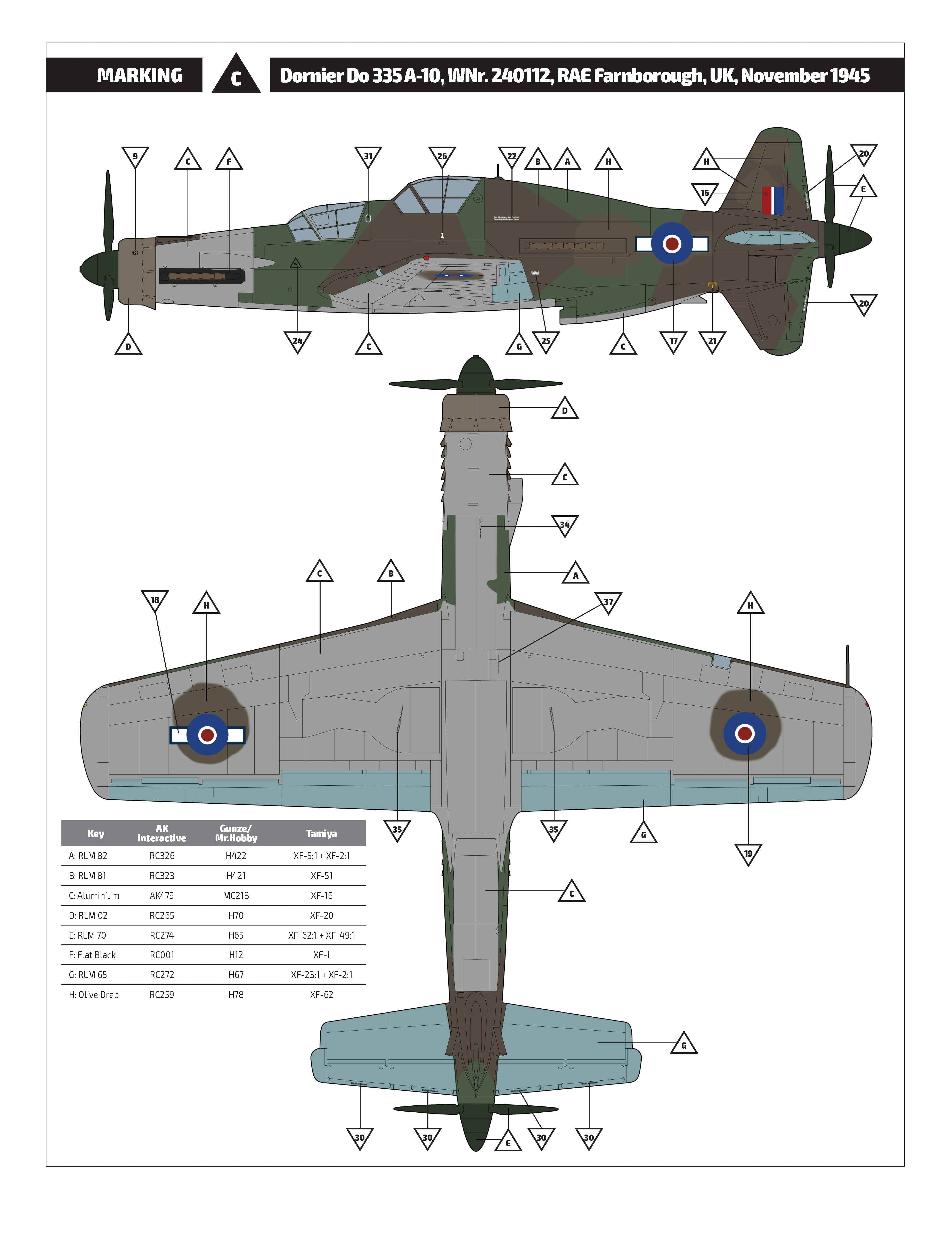 HK Models - 01E009 - Dornier Do 335 A-10 Pfeil - paint schemes