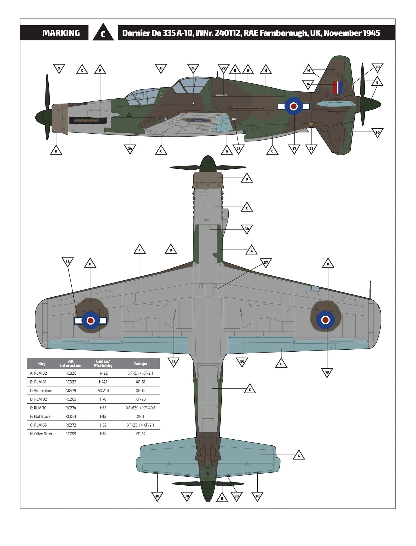 305 - HK Models - 01E009 - Dornier Do 335 A-10 Pfeil - paint schemes
