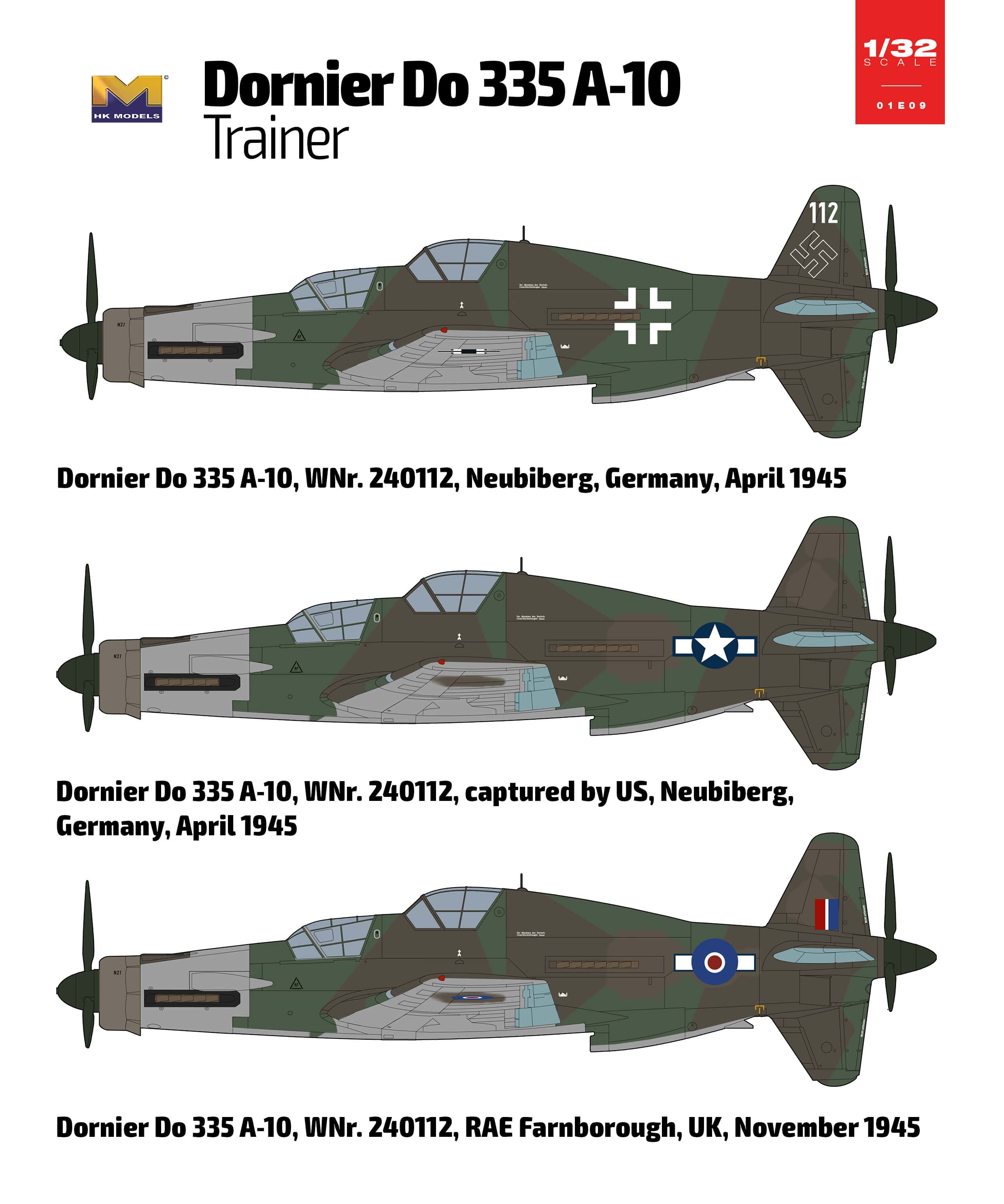 HK Models - 01E009 - Dornier Do 335 A-10 Pfeil - paint schemes
