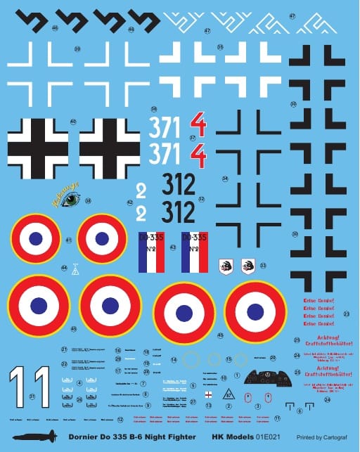 HK Models - 01E021 - Dornier Do 335 B-6 Pfeil ‘Night Fighter’ - decals