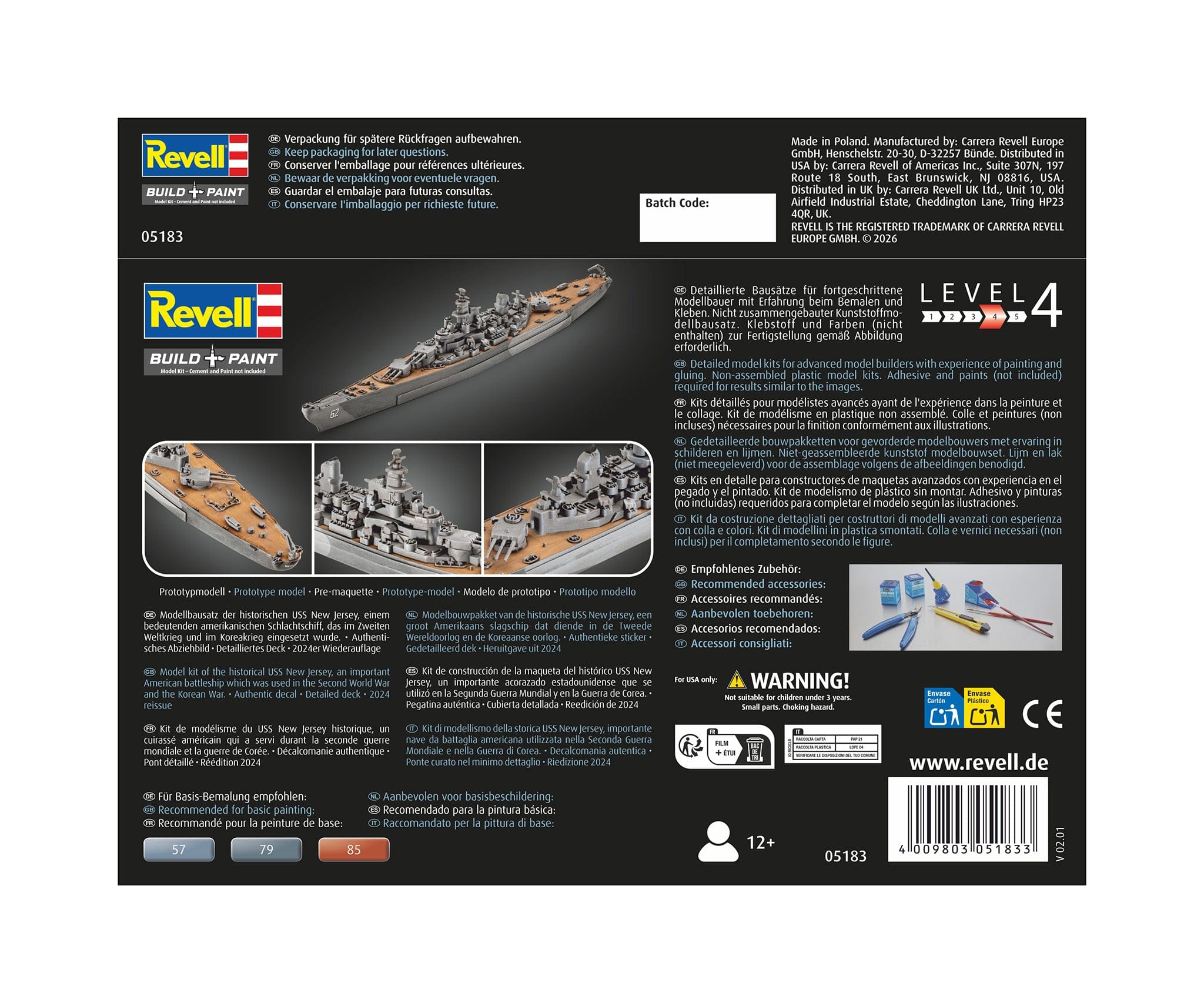 Revell - 05183 - USS New Jersey (BB-62) - box rear