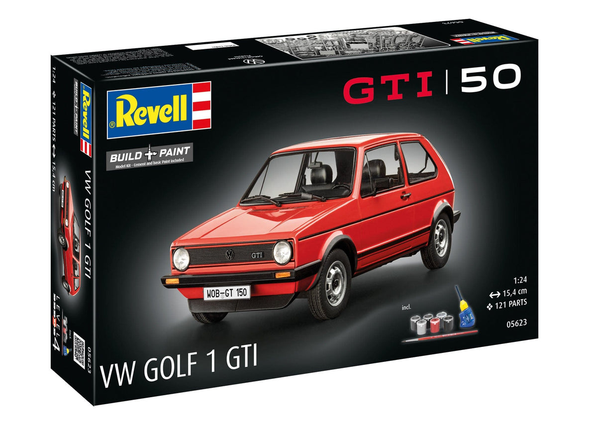 100 - Revell - 05623 - Volkswagen Golf I GTi  ‘50 Years’ [gift set] - box front right angle