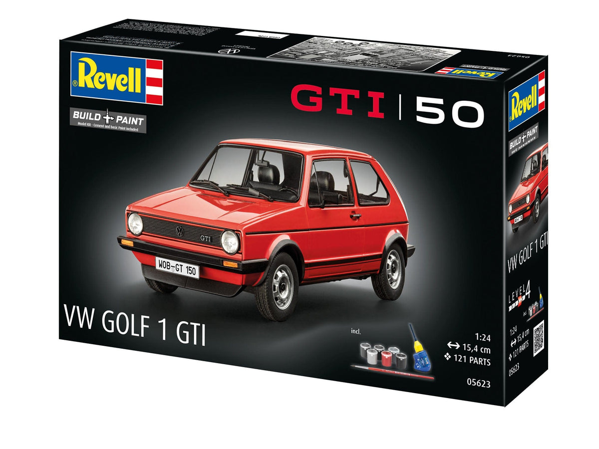 102 - Revell - 05623 - Volkswagen Golf I GTi  ‘50 Years’ [gift set] - box front left angle