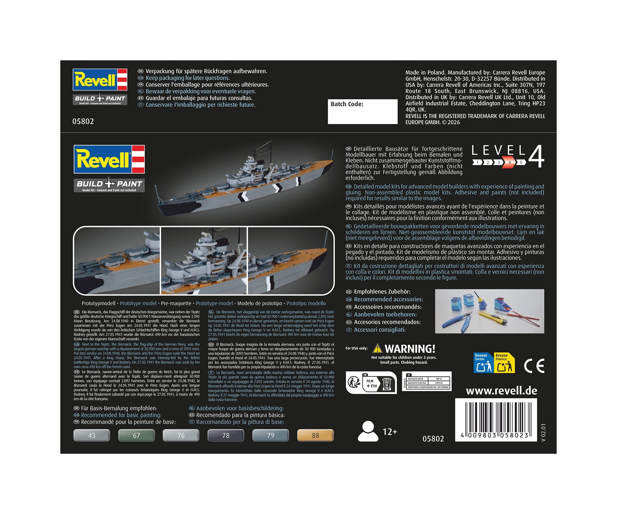 Revell - 05802 - Bismarck - box rear