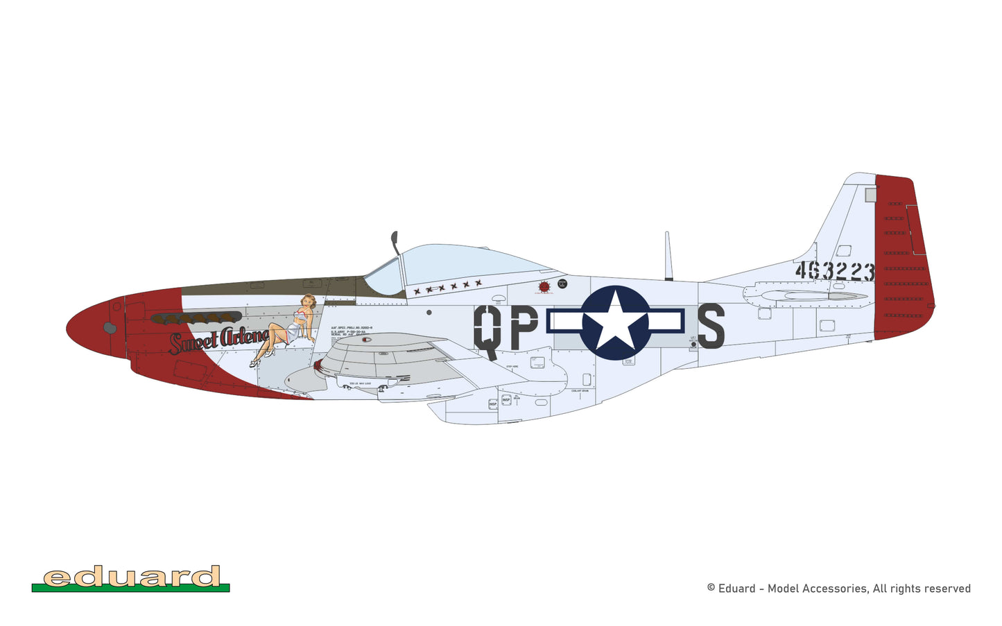 300 - Eduard - 11196 - North American P-51D Mustang ‘Mighty Eighth - 65th Fighter Wing’ - paint schemes - P-51D-20NA, 44-63223, 2Lt. Arthur R. Bowers, 334th FS, 4th FG, 8th AF, Debden, United Kingdom, February 1945