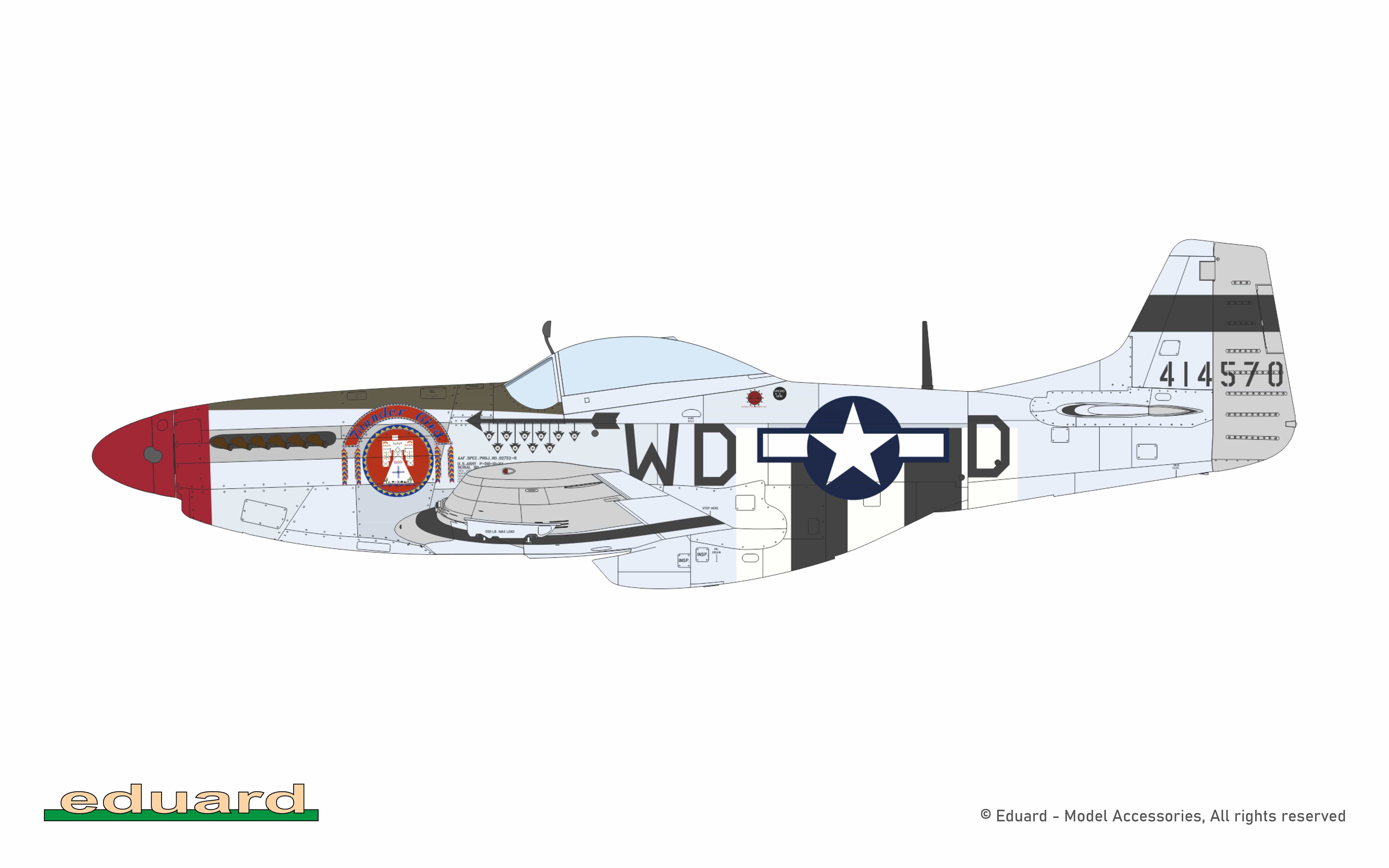 Eduard - 11196 - North American P-51D Mustang ‘Mighty Eighth - 65th Fighter Wing’ - paint schemes - P-51D-10NA, 44-14570, Capt. Ted Lines, 335th FS, 4th FG, 8th AF, Debden, United Kingdom, October 1944