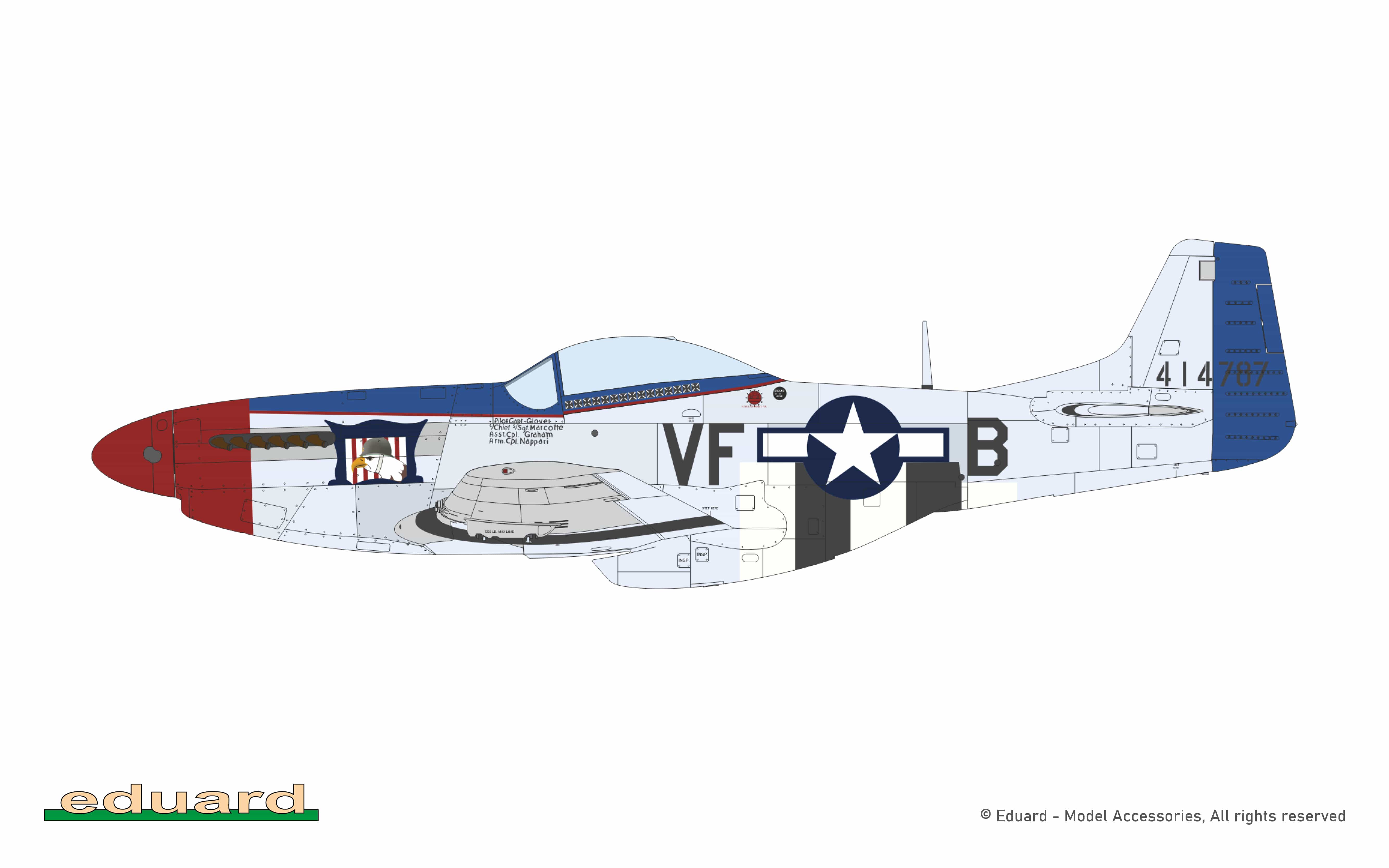 Eduard - 11196 - North American P-51D Mustang ‘Mighty Eighth - 65th Fighter Wing’ - paint schemes - P-51D-10NA, 44-14787, Maj. Frederick W. Glover, 336th FS, 4th FG, 8th AF, Debden, United Kingdom, December 1944