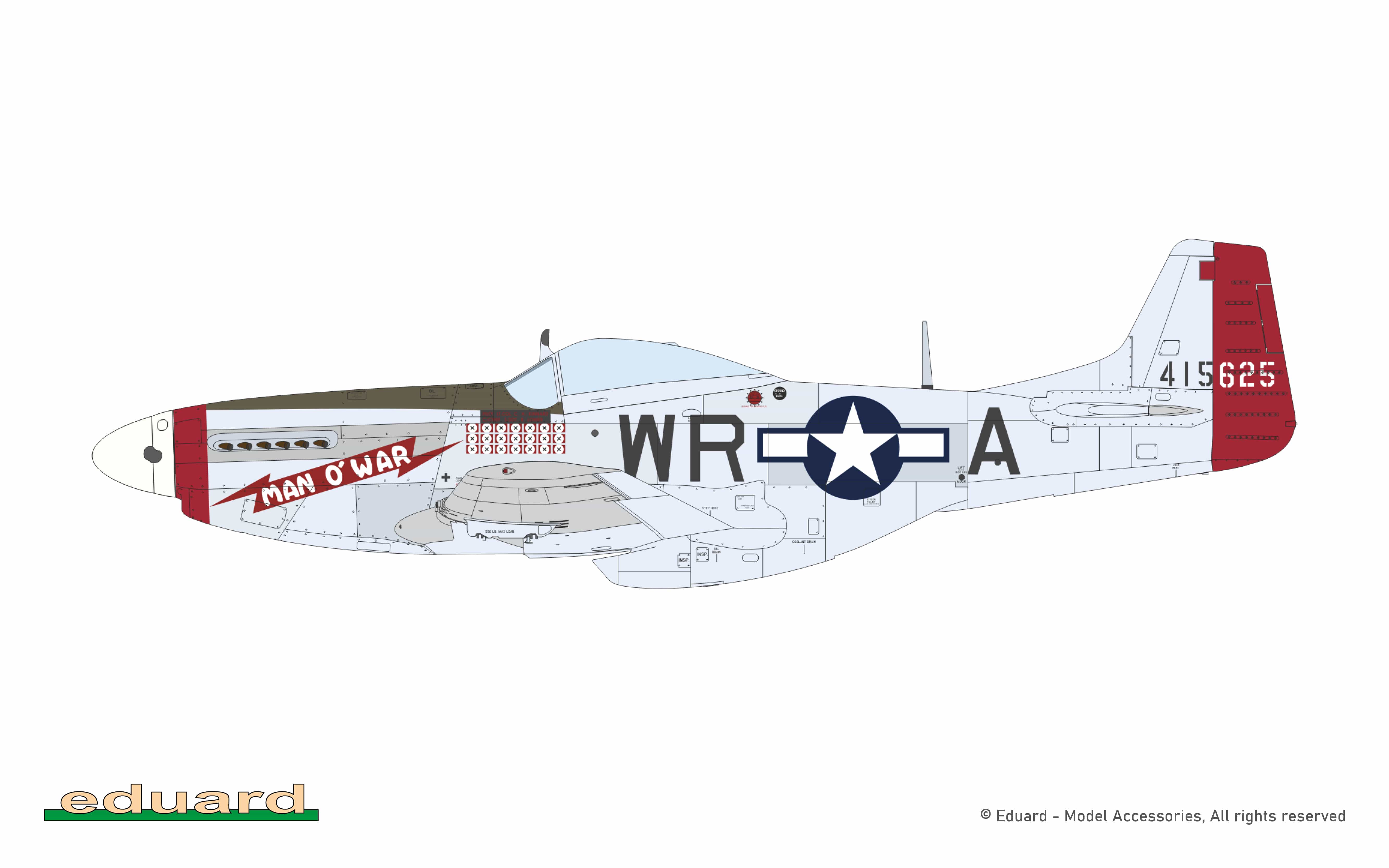 Eduard - 11196 - North American P-51D Mustang ‘Mighty Eighth - 65th Fighter Wing’ - paint schemes - P-51D-15NA, 44-15625, Col. Claiborne Kinnard Jr., CO 355th FG, 8th AF, Steeple Morden, United Kingdom, early 1945