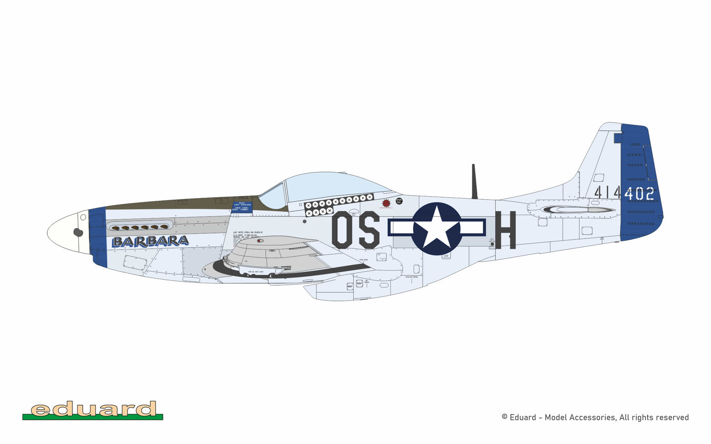 304 - Eduard - 11196 - North American P-51D Mustang ‘Mighty Eighth - 65th Fighter Wing’ - paint schemes - P-51D-10NA, 44-14402, Capt. Fred R. Haviland, 357th FS, 355th FG, 8th AF, Steeple Morden, United Kingdom, November 1944