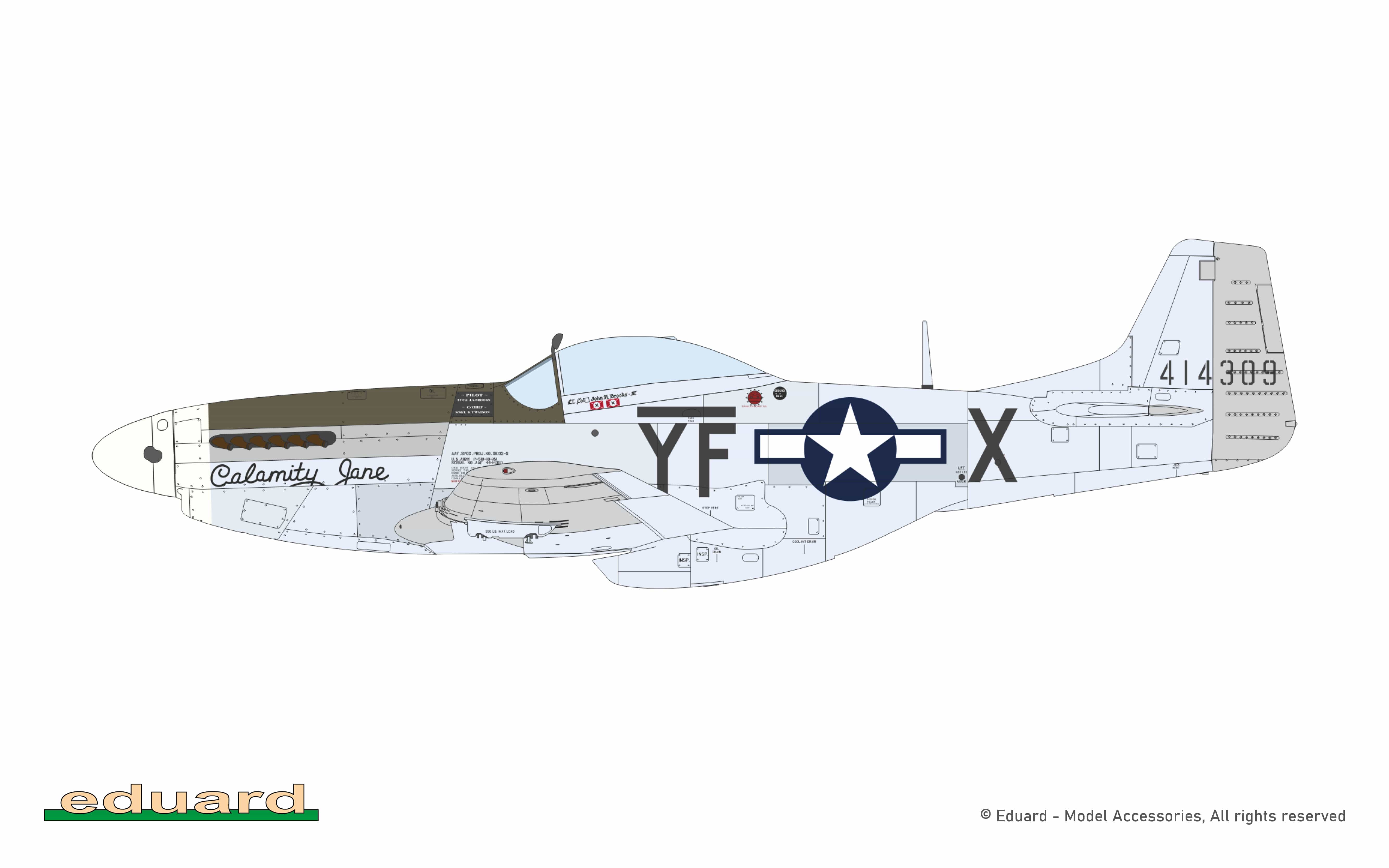 Eduard - 11196 - North American P-51D Mustang ‘Mighty Eighth - 65th Fighter Wing’ - paint schemes - P-51D-10NA, 44-14309, Lt Col John A Brooks III, 2 nd Scouting Force, 355th FG, 8th AF, Steeple Morden, United Kingdom, January 1945