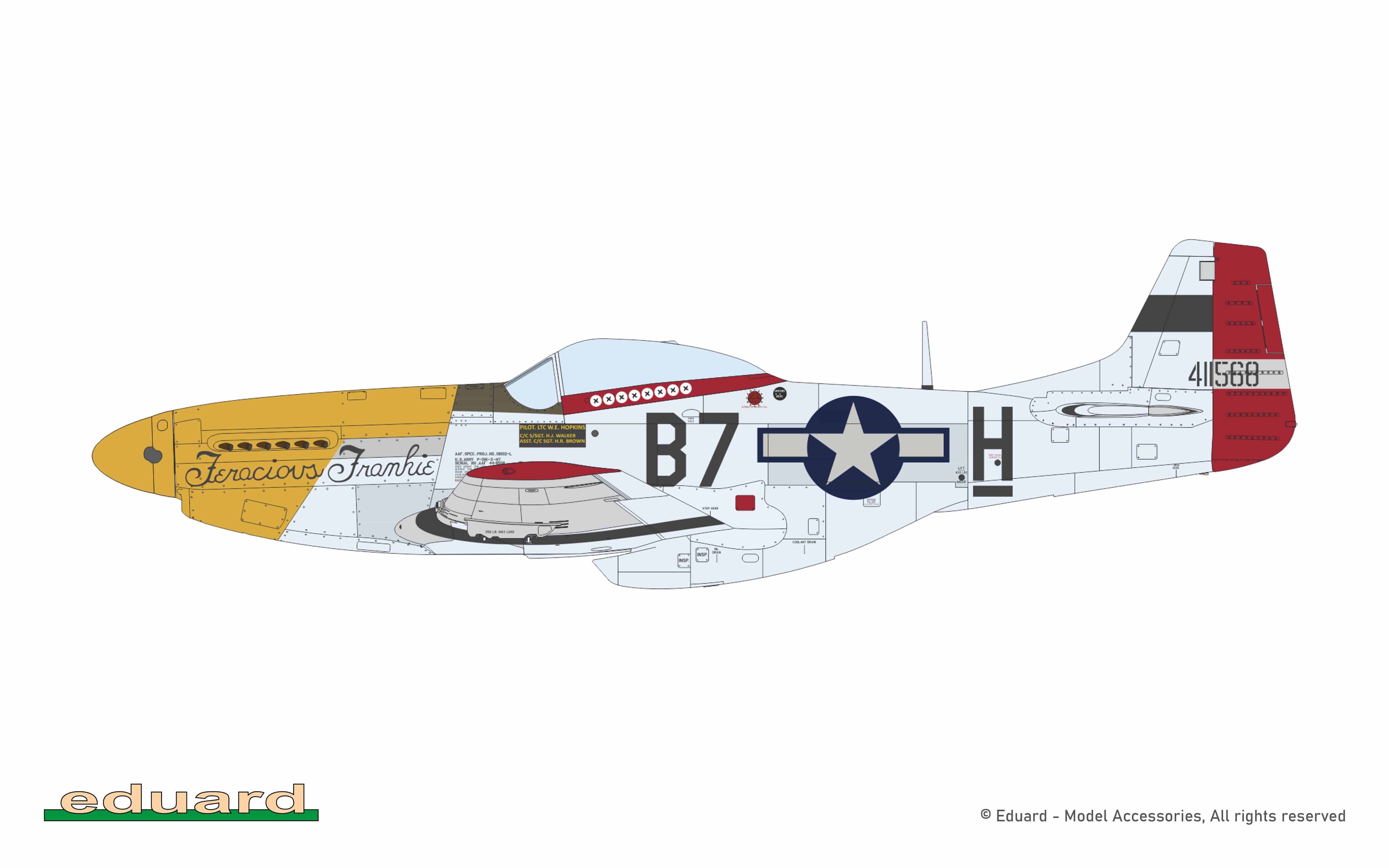 Eduard - 11196 - North American P-51D Mustang ‘Mighty Eighth - 65th Fighter Wing’ - paint schemes - P-51K-5NT, 44-11568, Lt. Col. Wallace E. Hopkins, 374th FS, 361st FG, 8th AF, ALG A-84 Chievres, Belgium, February 1945 