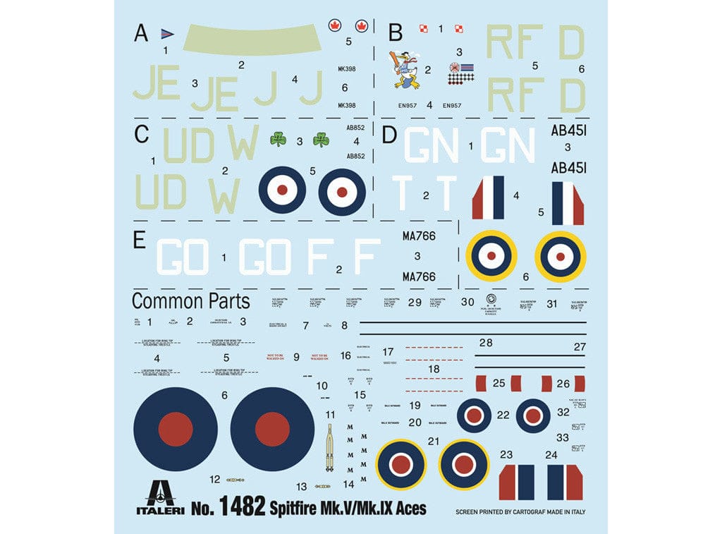 Italeri - 1482 - Supermarine Spitfire Mk V / Mk IX ‘WWII Aces’ - decals