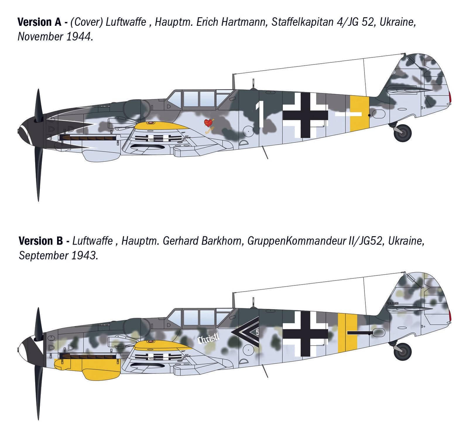 Italeri - 1483 - Messerschmitt Bf 109 G-2/G-6 ‘WWII Aces’ - paint schemes