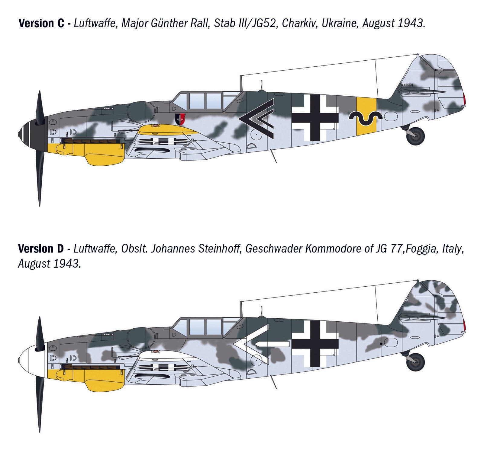 Italeri - 1483 - Messerschmitt Bf 109 G-2/G-6 ‘WWII Aces’ - paint schemes