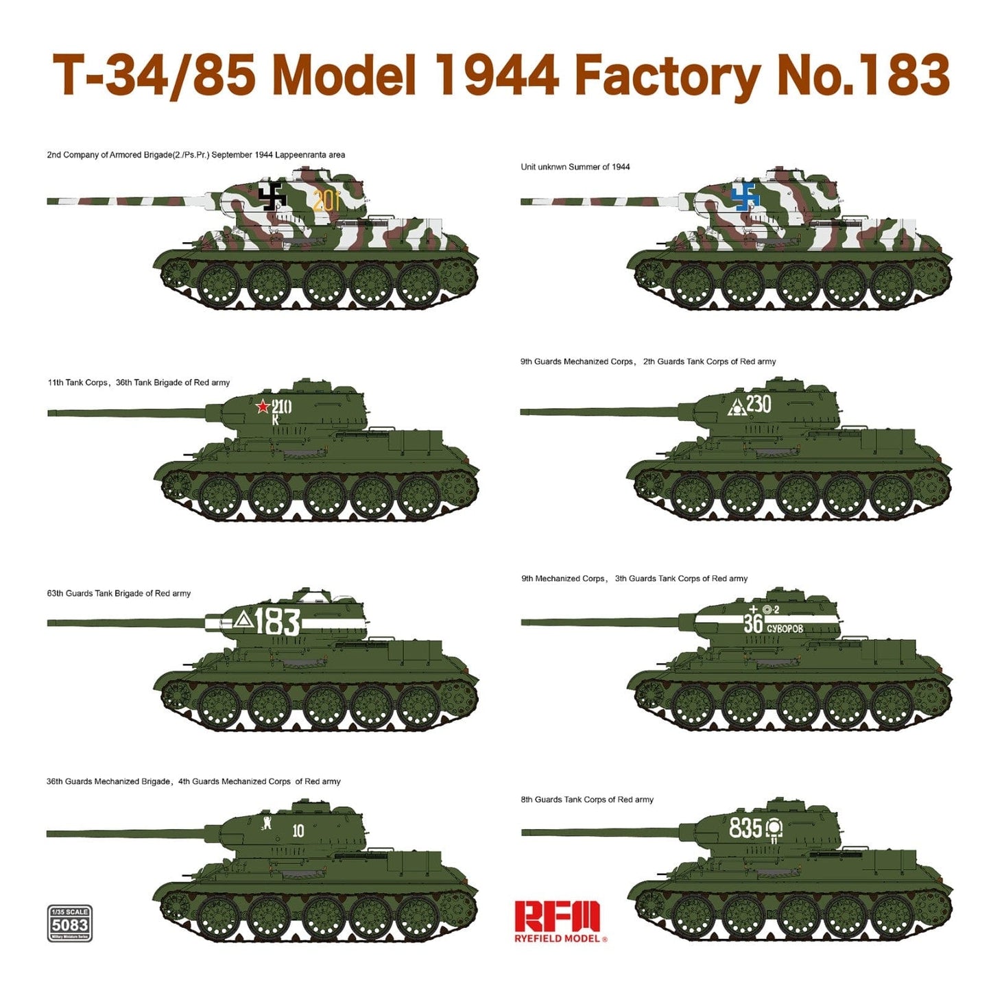 300 - Rye Field Model - 5083 - T-34-85 obr. 1944 No. 183 Factory - paint schemes
