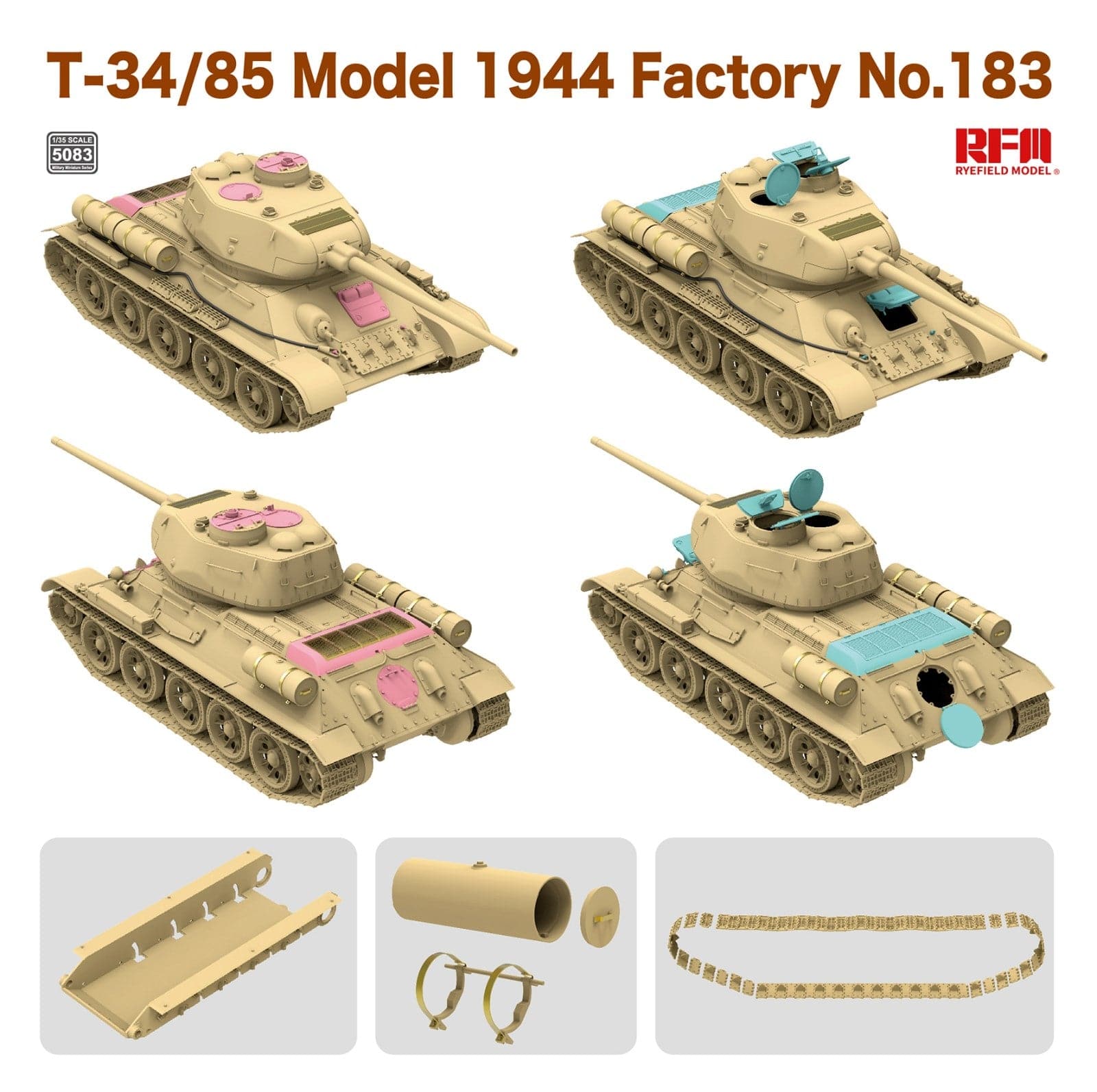 Rye Field Model - 5083 - T-34-85 obr. 1944 No. 183 Factory - digital model