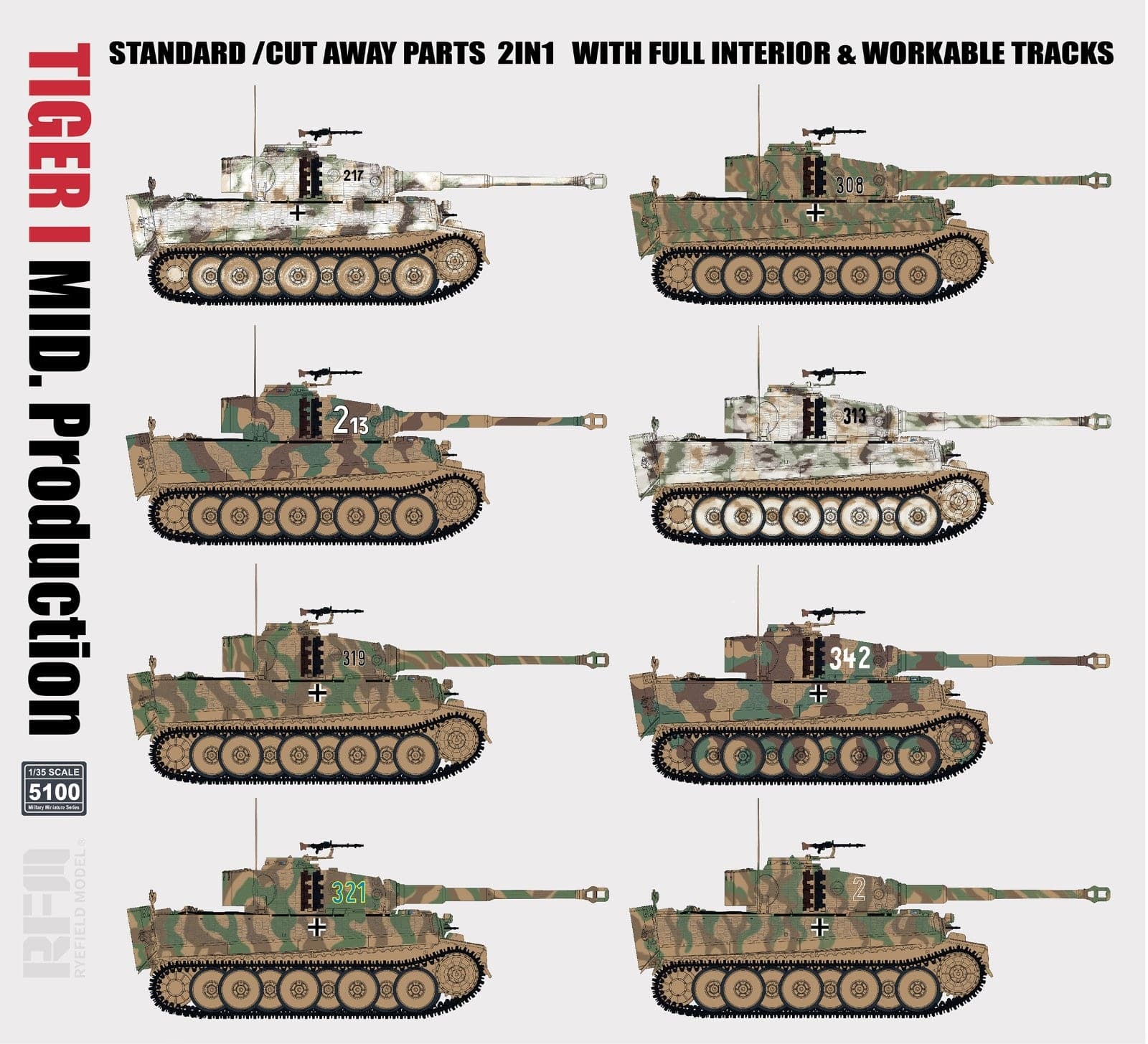 Rye Field Model - 5100 - Pz.Kpfw. VI Ausf. E Tiger I (mid) [interior kit] - paint schemes