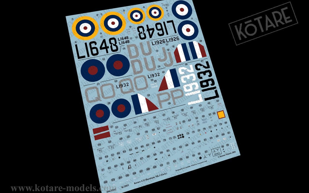 Kotare - 32015 - Hawker Hurricane Mk I (early) - decals