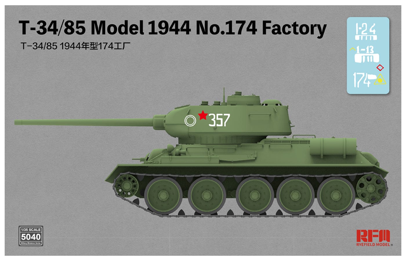 Rye Field Model - 5040 - T-34-85 obr. 1944 No. 174 Factory - paint schemes