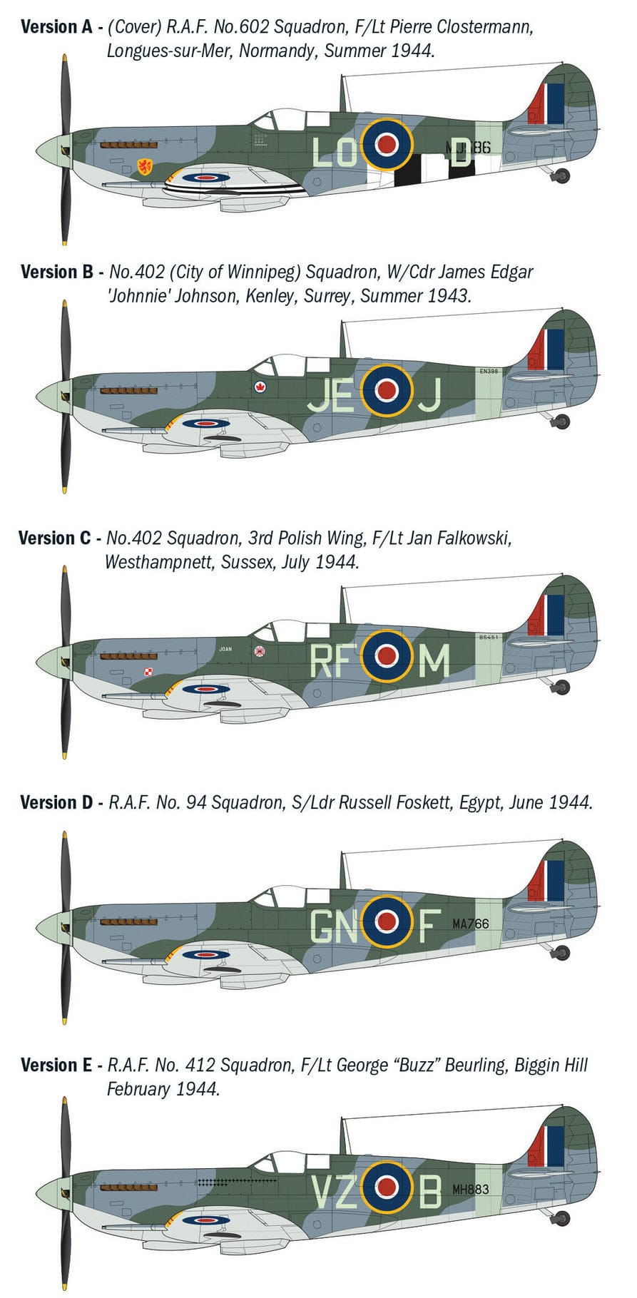 300 - Italeri - 2843 - Supermarine Spitfire Mk IX ‘WWII Aces’ - paint schemes