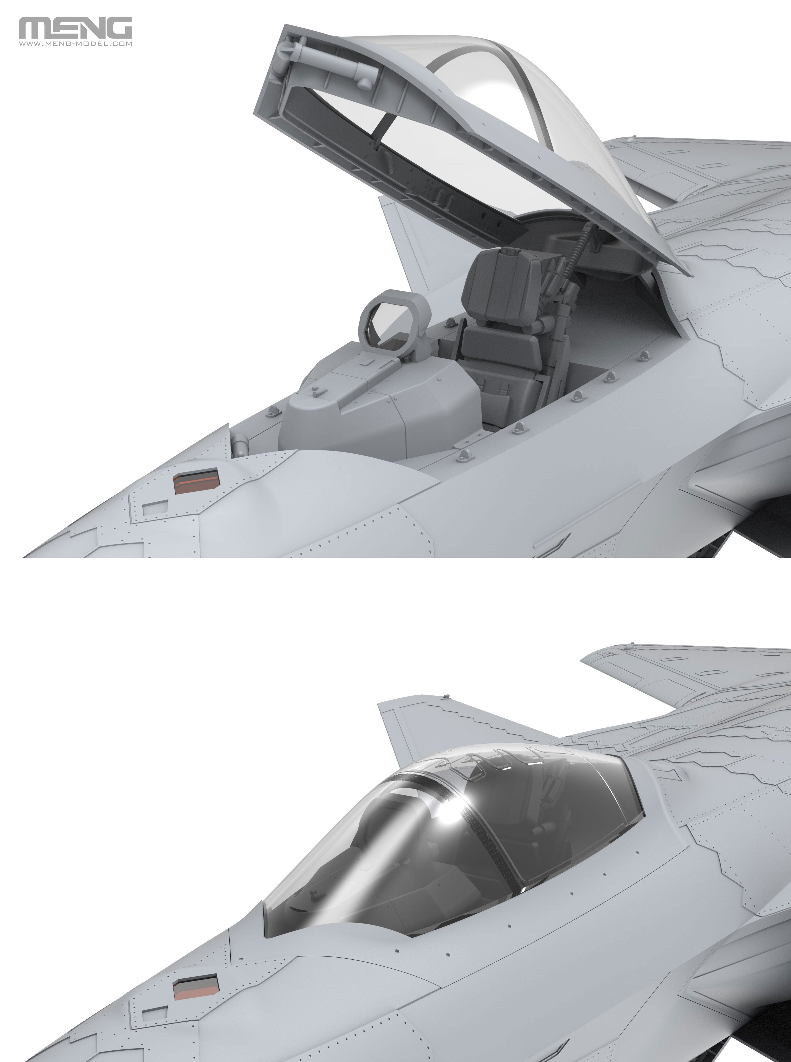 digital model - The cockpit canopy can be built in the open or retracted position. This kit provides two transparent canopy options, one with the canopy severance cord and the other one without it.