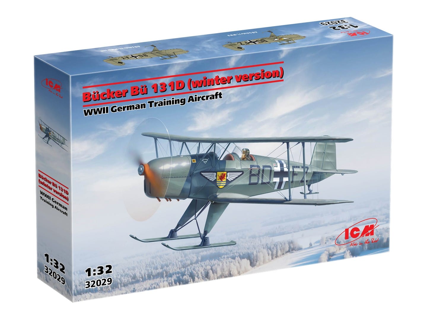 100 - ICM - 32029 - Bücker Bü 131D (Winter) - box front left angle