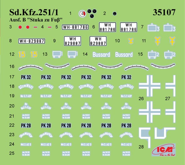 ICM - 35107 - Sd.Kfz. 251/1 Ausf. B Wurfrahmen 40 ‘Stuka zu Fuss’ - decals