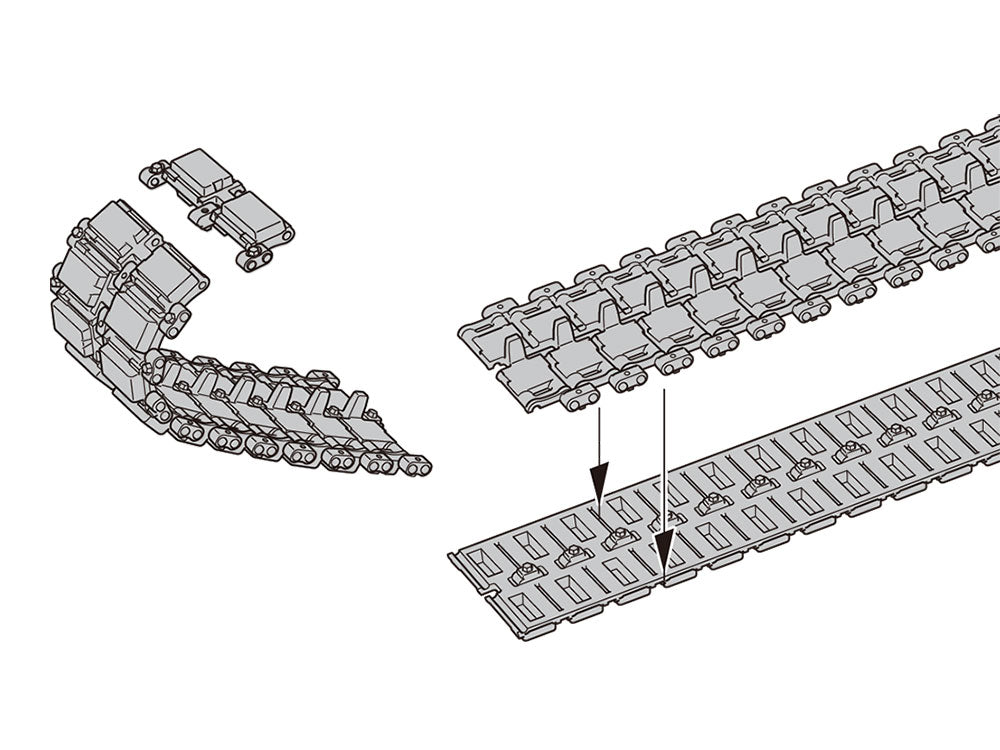 Leopard 2A7V - sprue - Tracks are split into upper and lower halves. Curve sections are assembled link by link. 