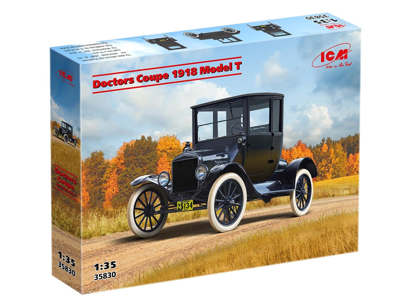 100 - ICM - 35830 - Ford Model T 1918 ‘Doctor’s Coupe’ - box front right angle