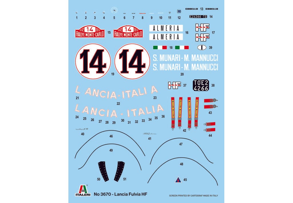 400 - Italeri - 3670 - Lancia Fulvia 1.6 Coupé HF Rallye - decals