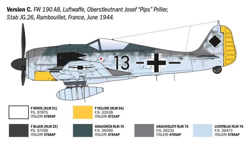 302 - Italeri - 1490 - Focke-Wulf Fw 190 A-7/A-8 ‘WWII Aces’ - paint schemes