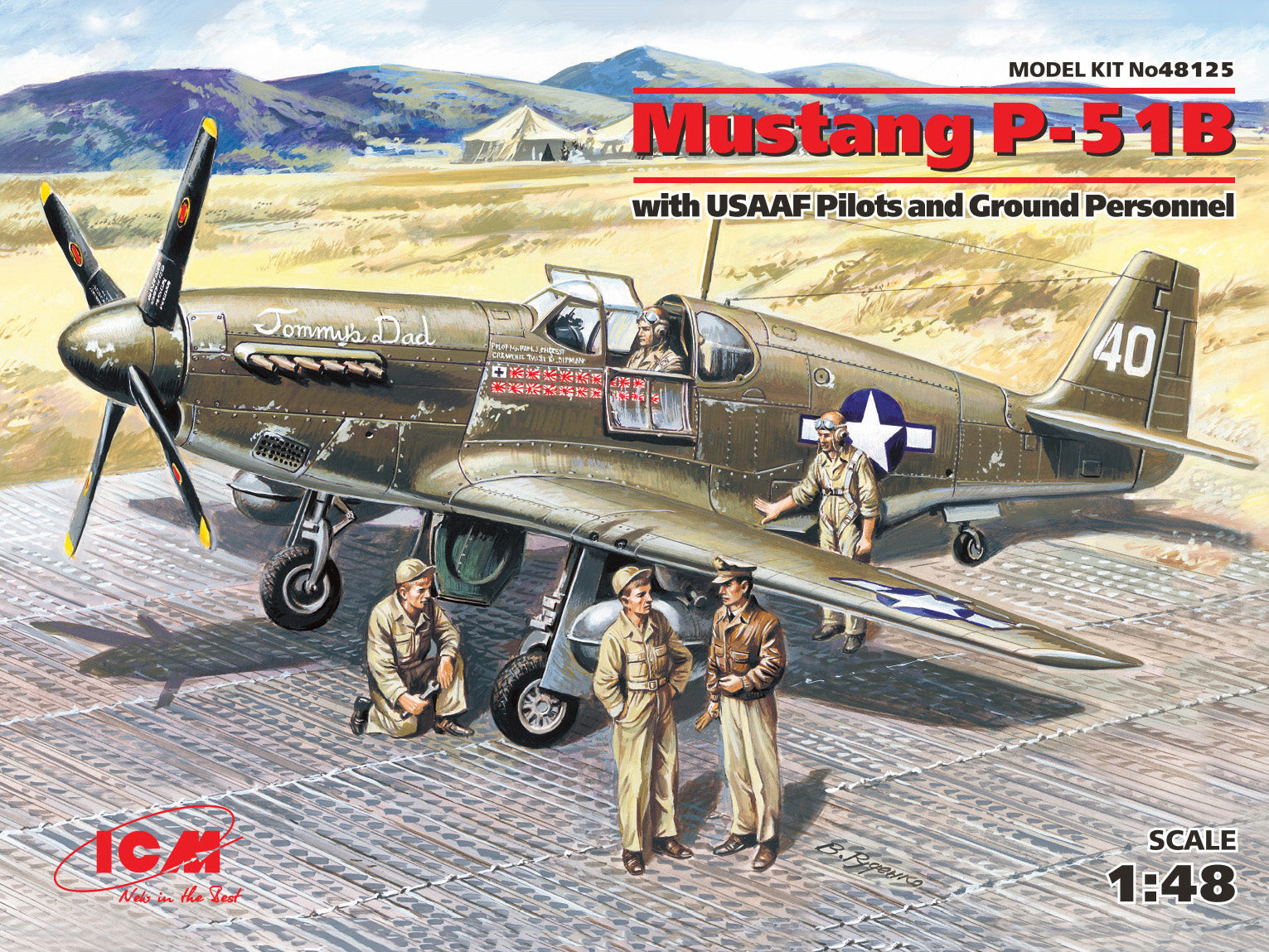 Mustang P-51B d'Amérique du Nord avec pilotes et personnel au sol