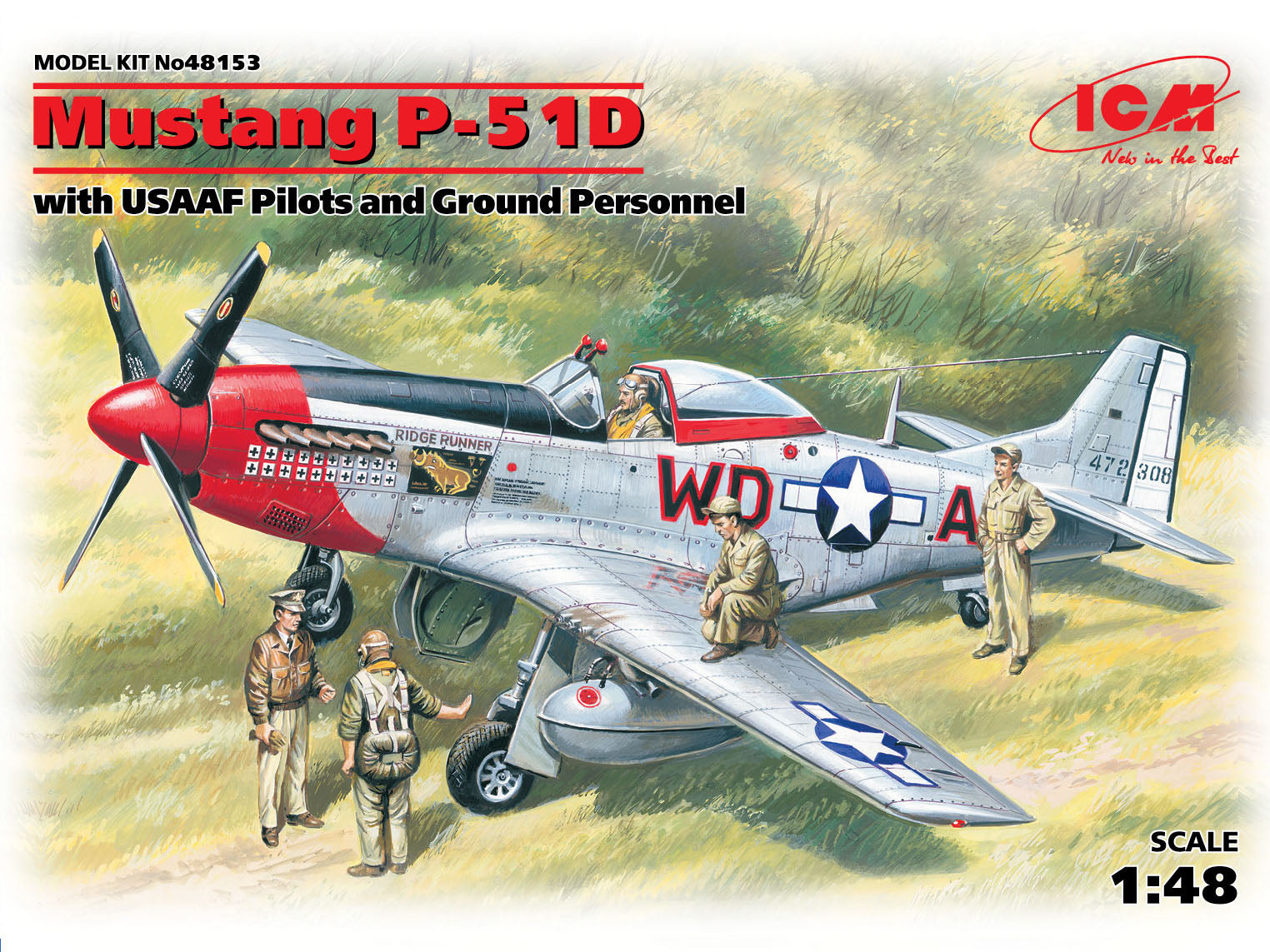 Mustang P-51D d'Amérique du Nord avec pilotes et personnel au sol