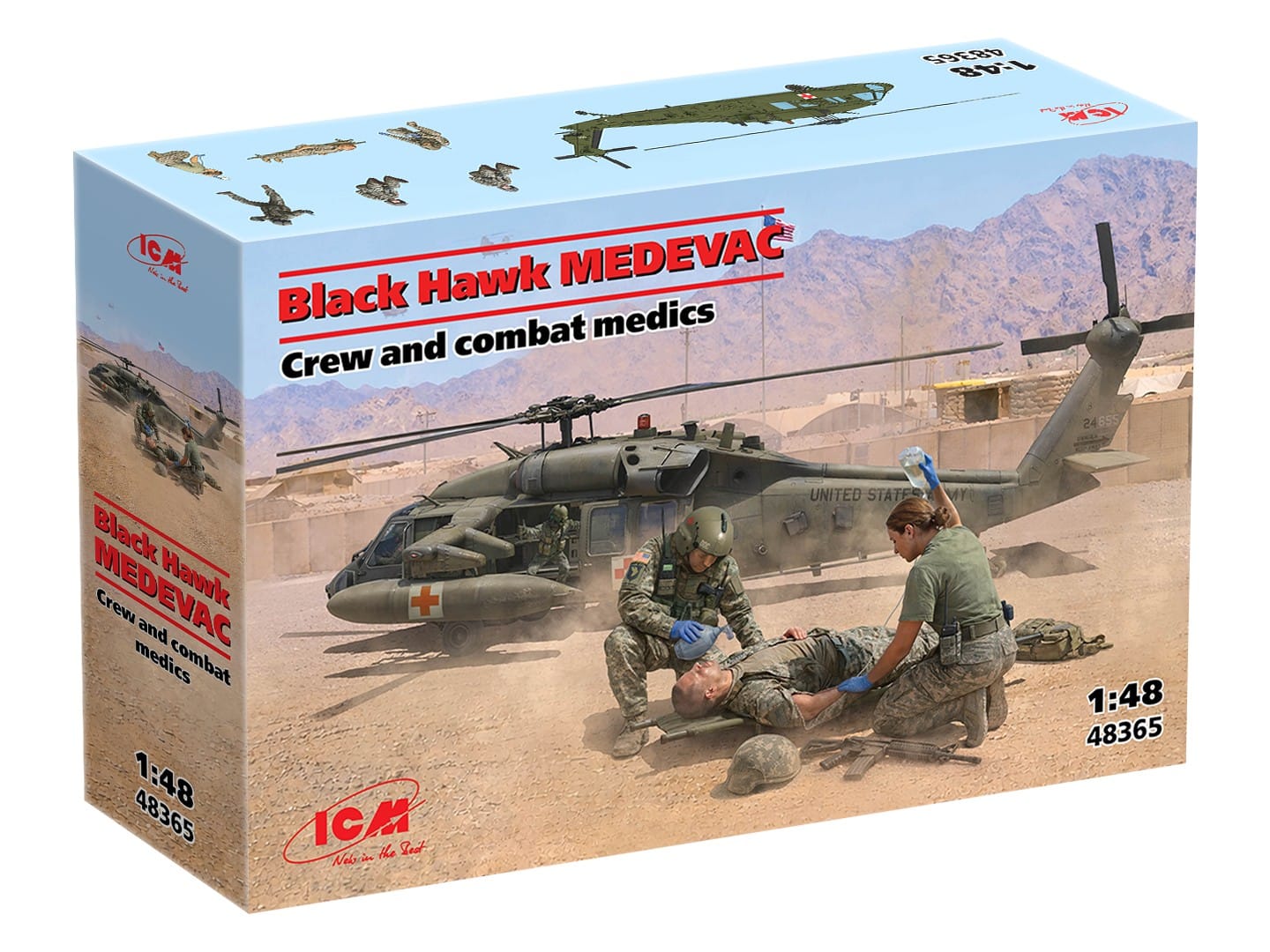 ICM - 48365 - Sikorsky UH-60A Black Hawk Medevac with Crew - box front left angle