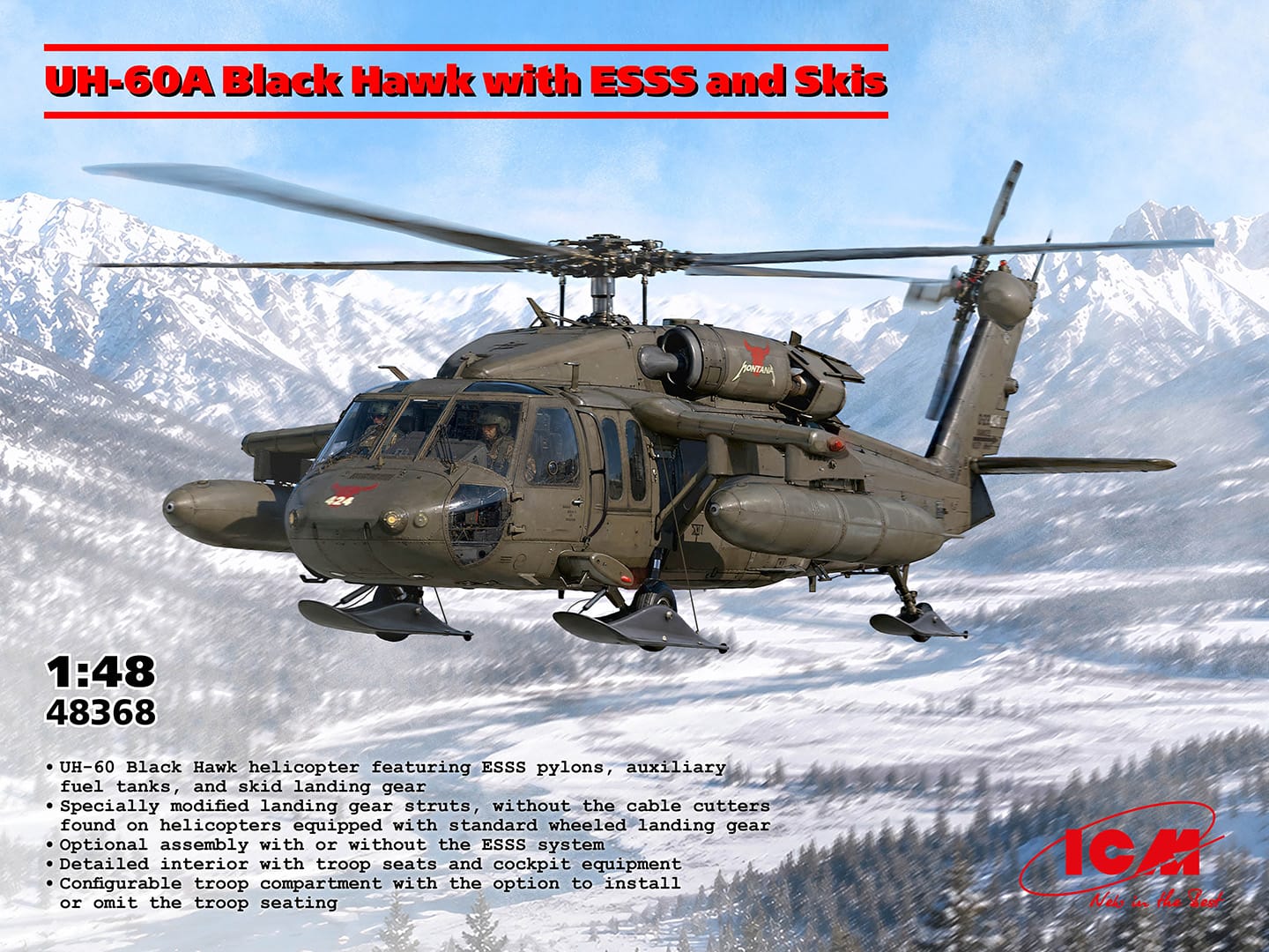 010 - ICM - 48368 - Sikorsky UH-60A Black Hawk with ESSS and Skis - primary image