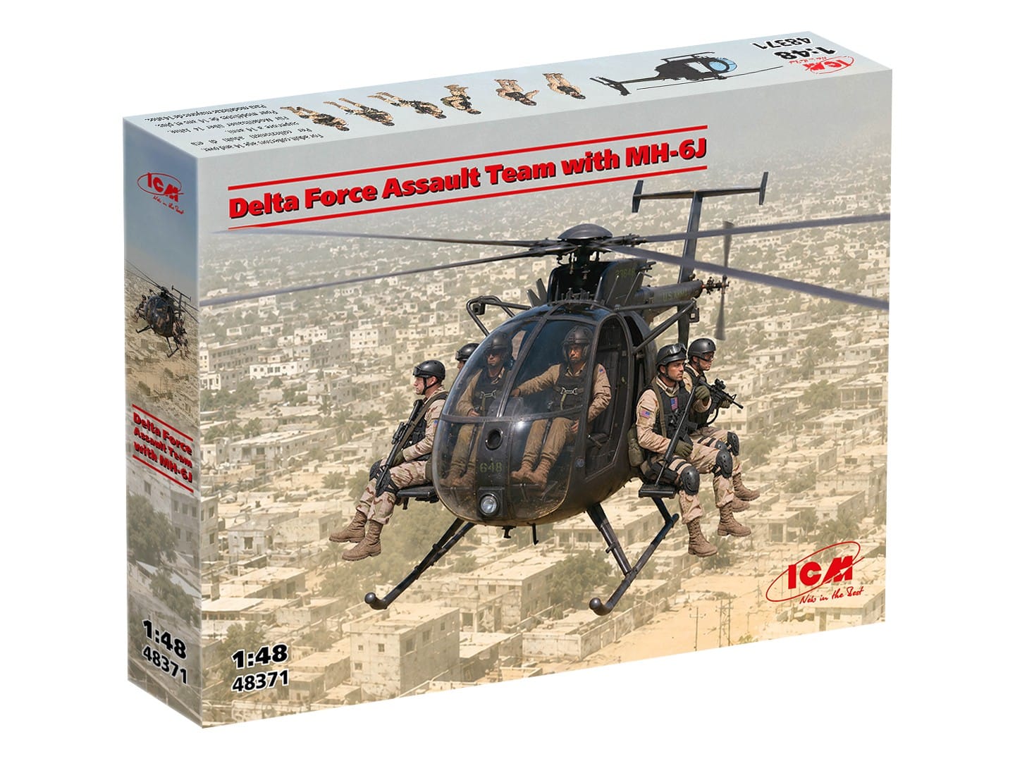ICM - 48371 - MD MH-6J Little Bird with Delta Force Assault Team - box front left angle