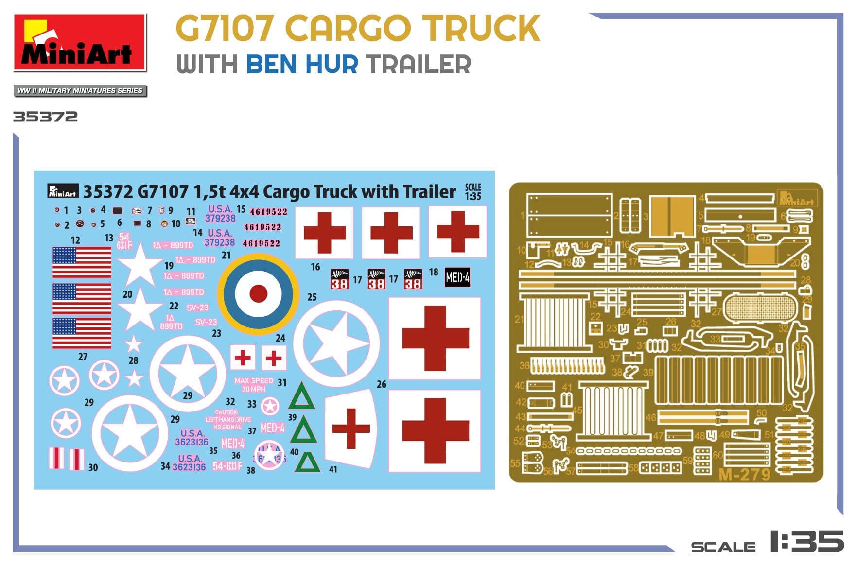 Miniart - 35372 - Chevrolet G7107 1½-ton 4x4 with with G518 K-52 Trailer - decals