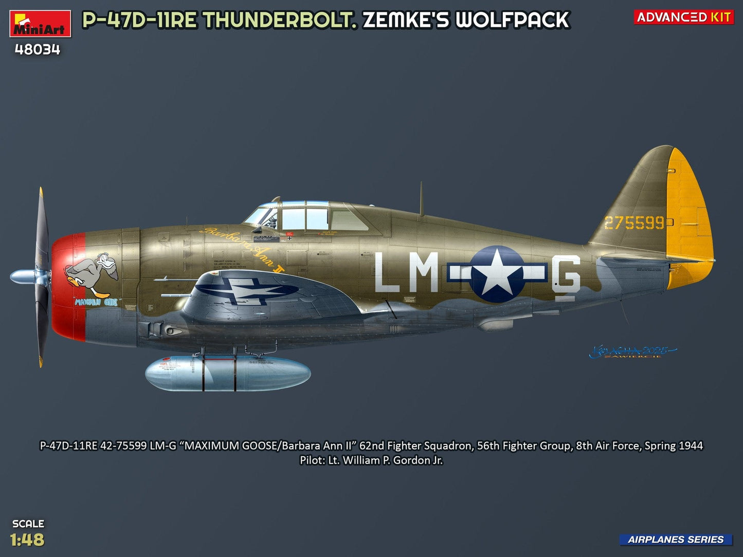 302 - Miniart - 48034 - Republic P-47D-11-RE Thunderbolt Razorback ‘Zemke’s Wolfpack’ - paint schemes