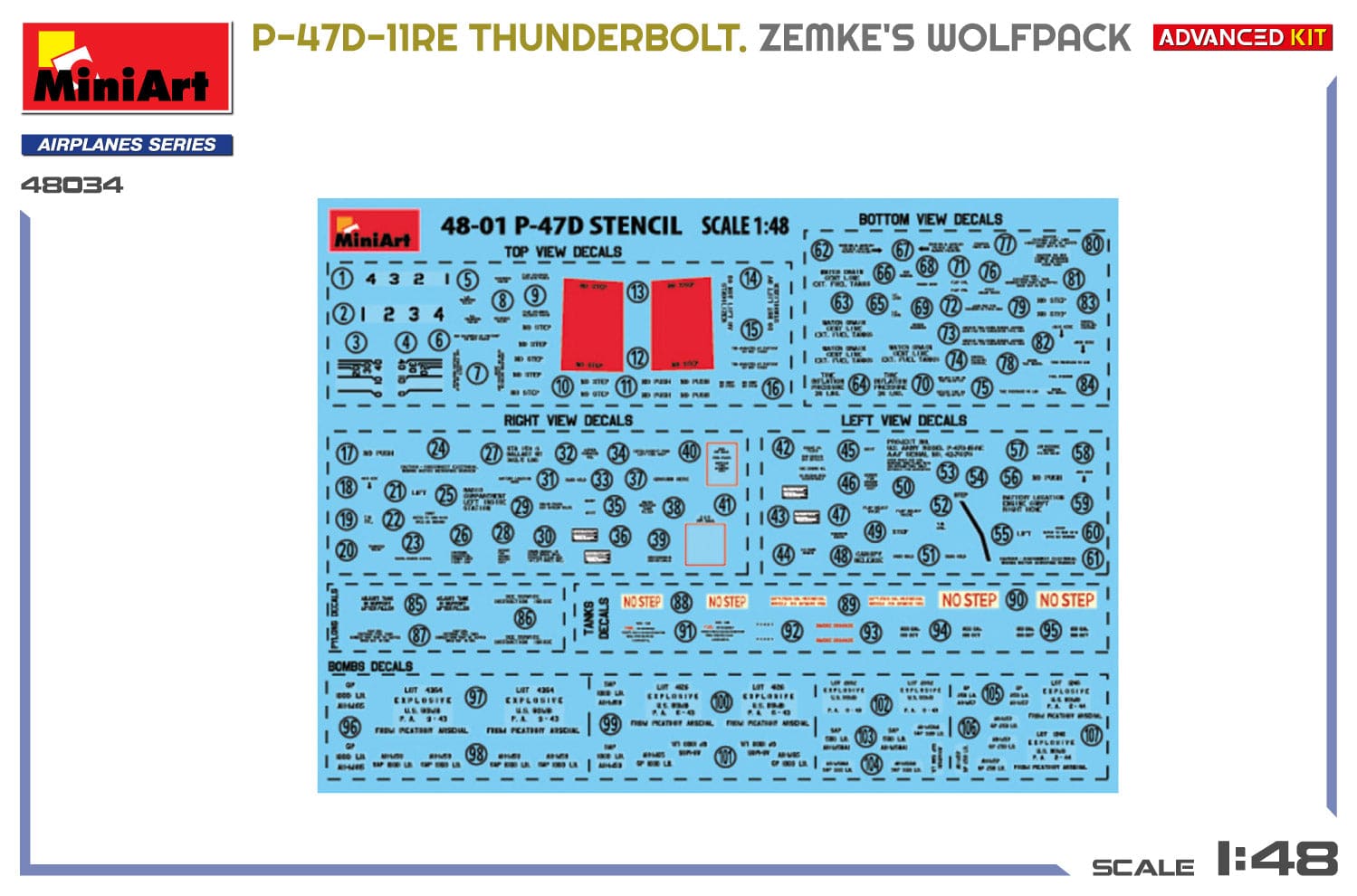 Miniart - 48034 - Republic P-47D-11-RE Thunderbolt Razorback ‘Zemke’s Wolfpack’ - decals