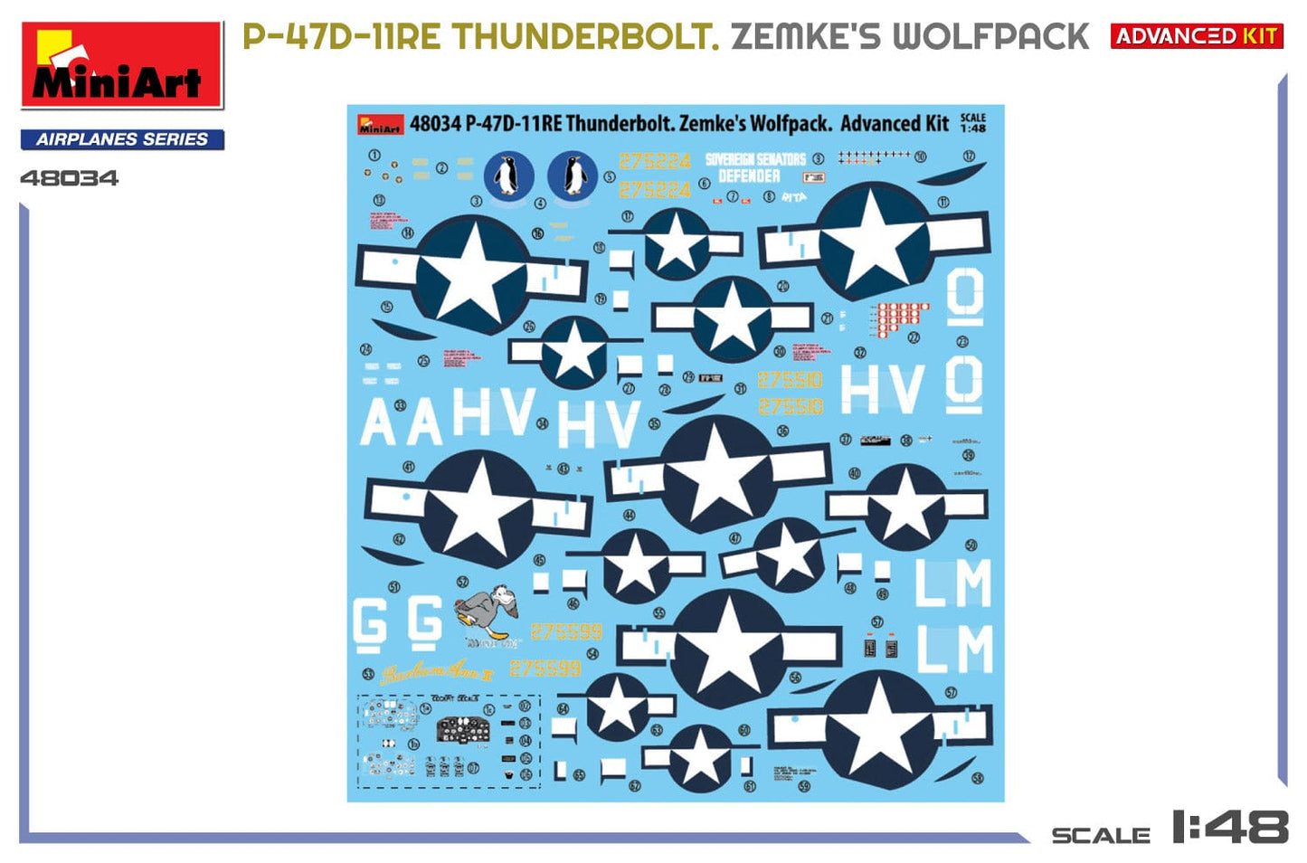 401 - Miniart - 48034 - Republic P-47D-11-RE Thunderbolt Razorback ‘Zemke’s Wolfpack’ - decals