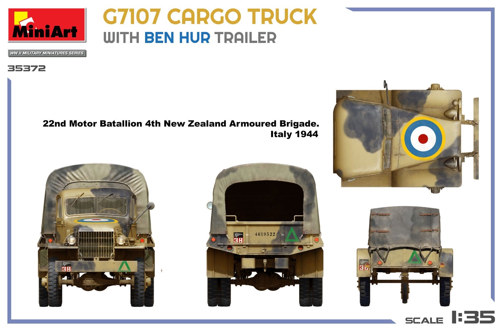 Miniart - 35372 - Chevrolet G7107 1½-ton 4x4 with with G518 K-52 Trailer - paint schemes