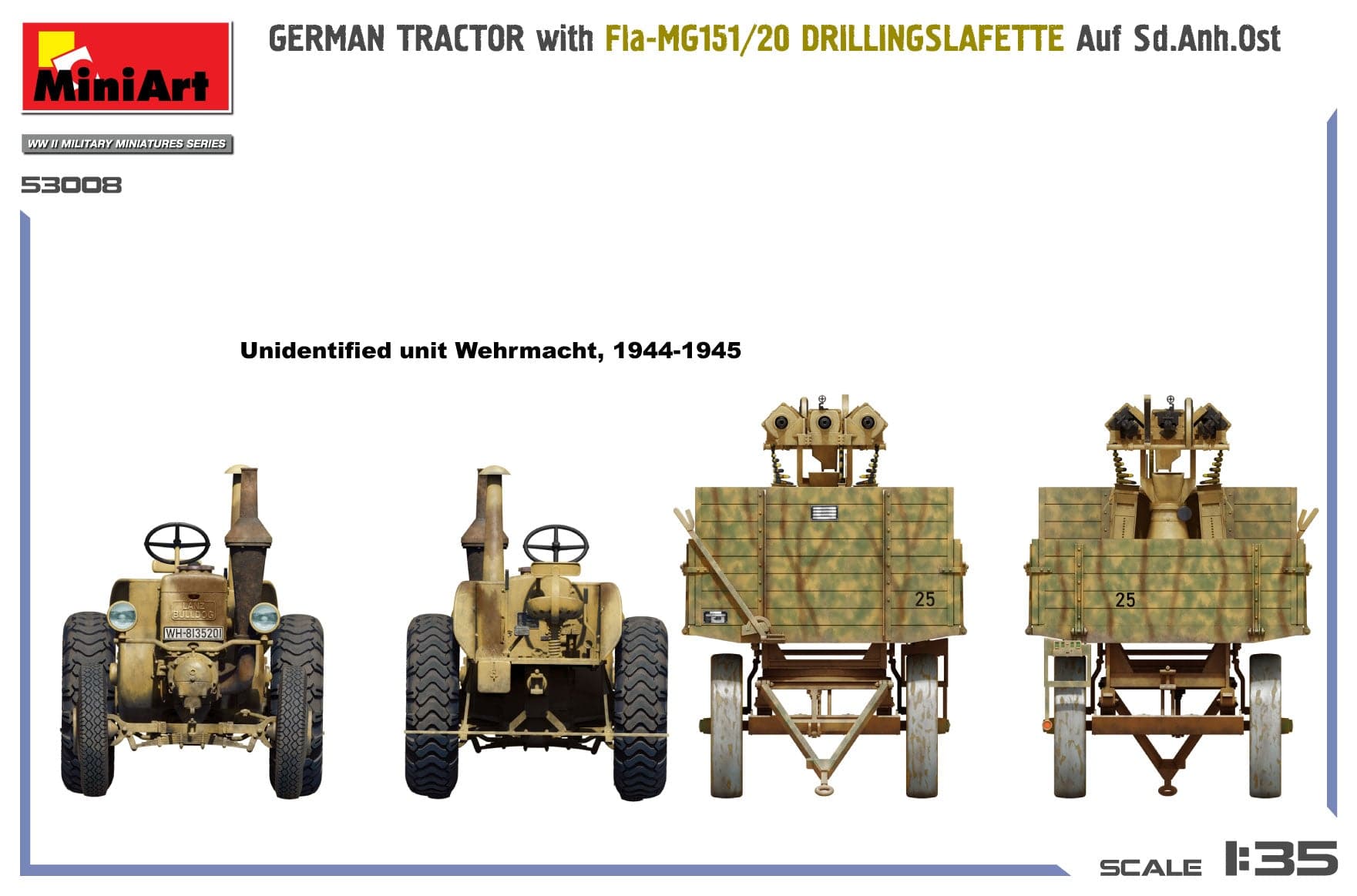 Miniart - 53008 - Lanz Bulldog with 2cm MG 151/20 Drillingslafette auf Sd.Anh. Ost 1.5t - paint schemes