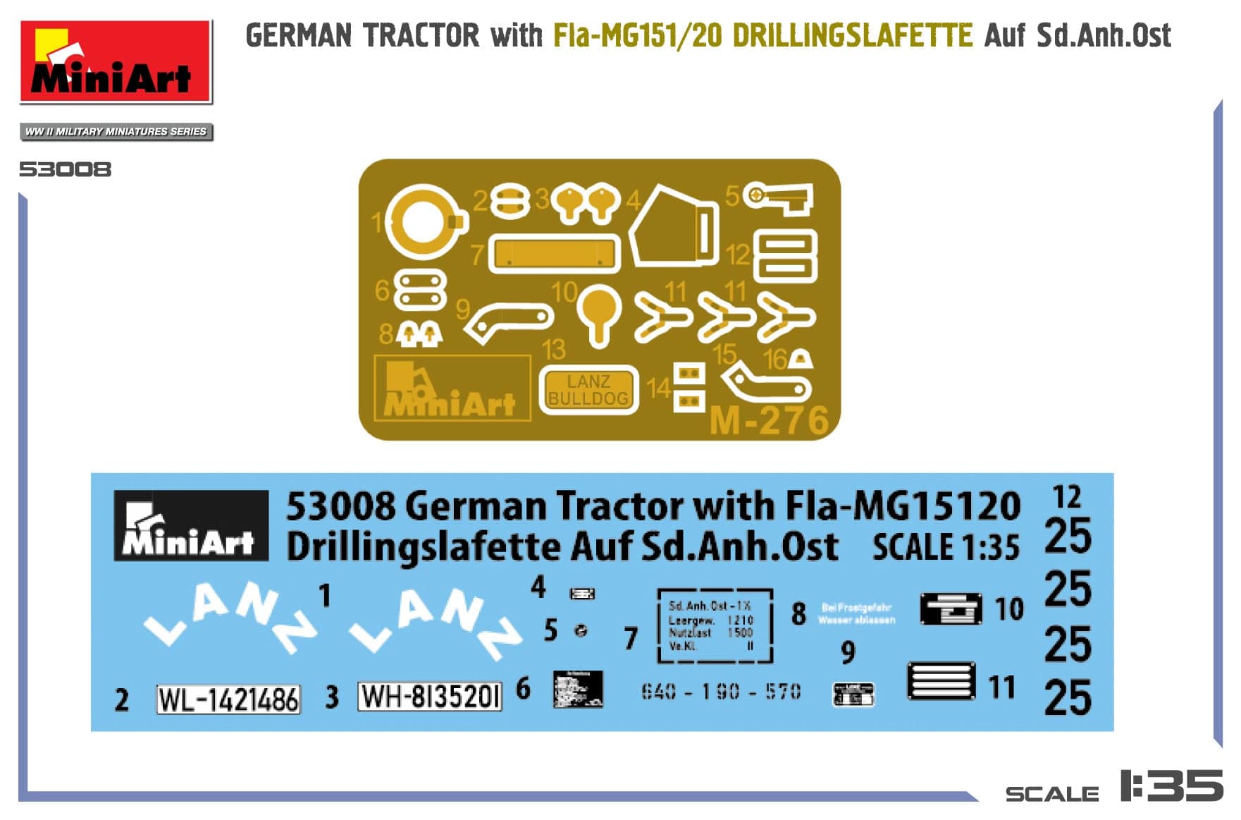 Miniart - 53008 - Lanz Bulldog with 2cm MG 151/20 Drillingslafette auf Sd.Anh. Ost 1.5t - decals