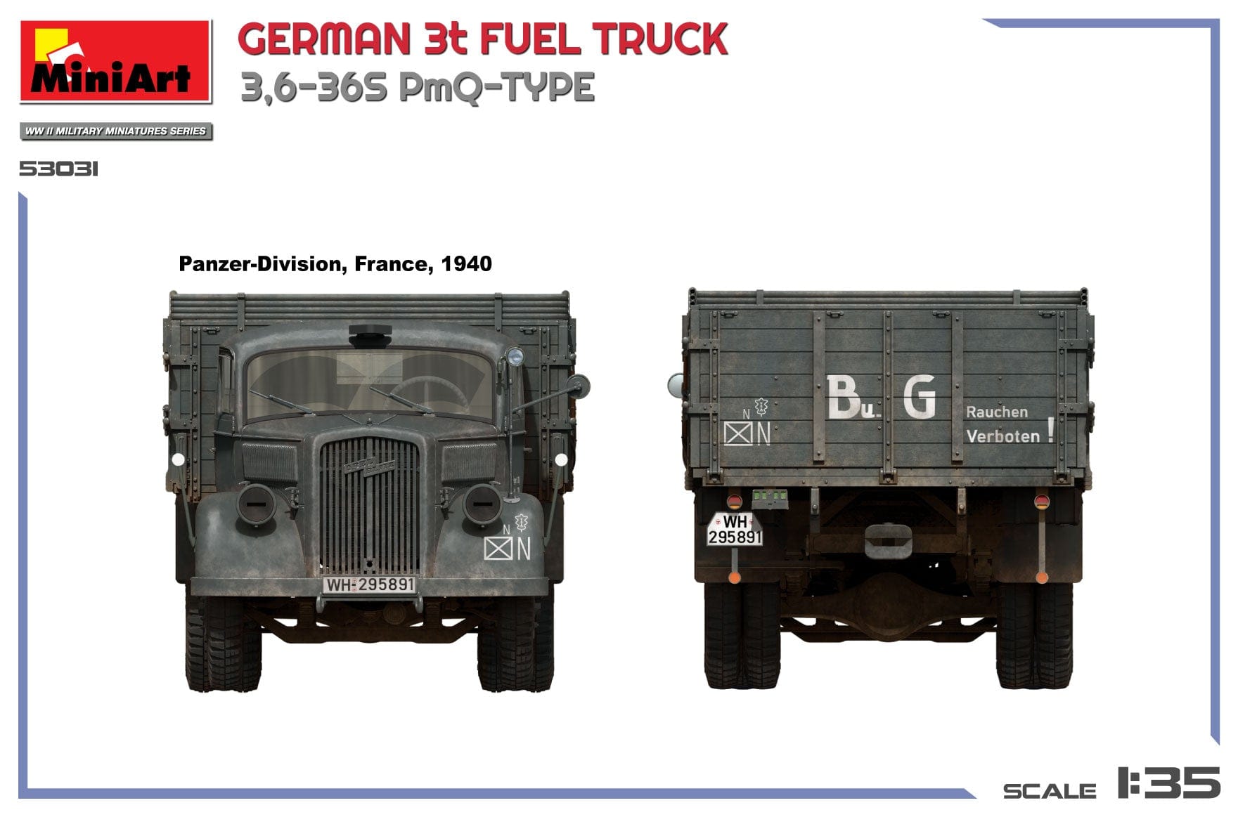 Miniart - 53031 - Opel Blitz 3.6-36S Tankwagen with PmQ Cab - paint schemes