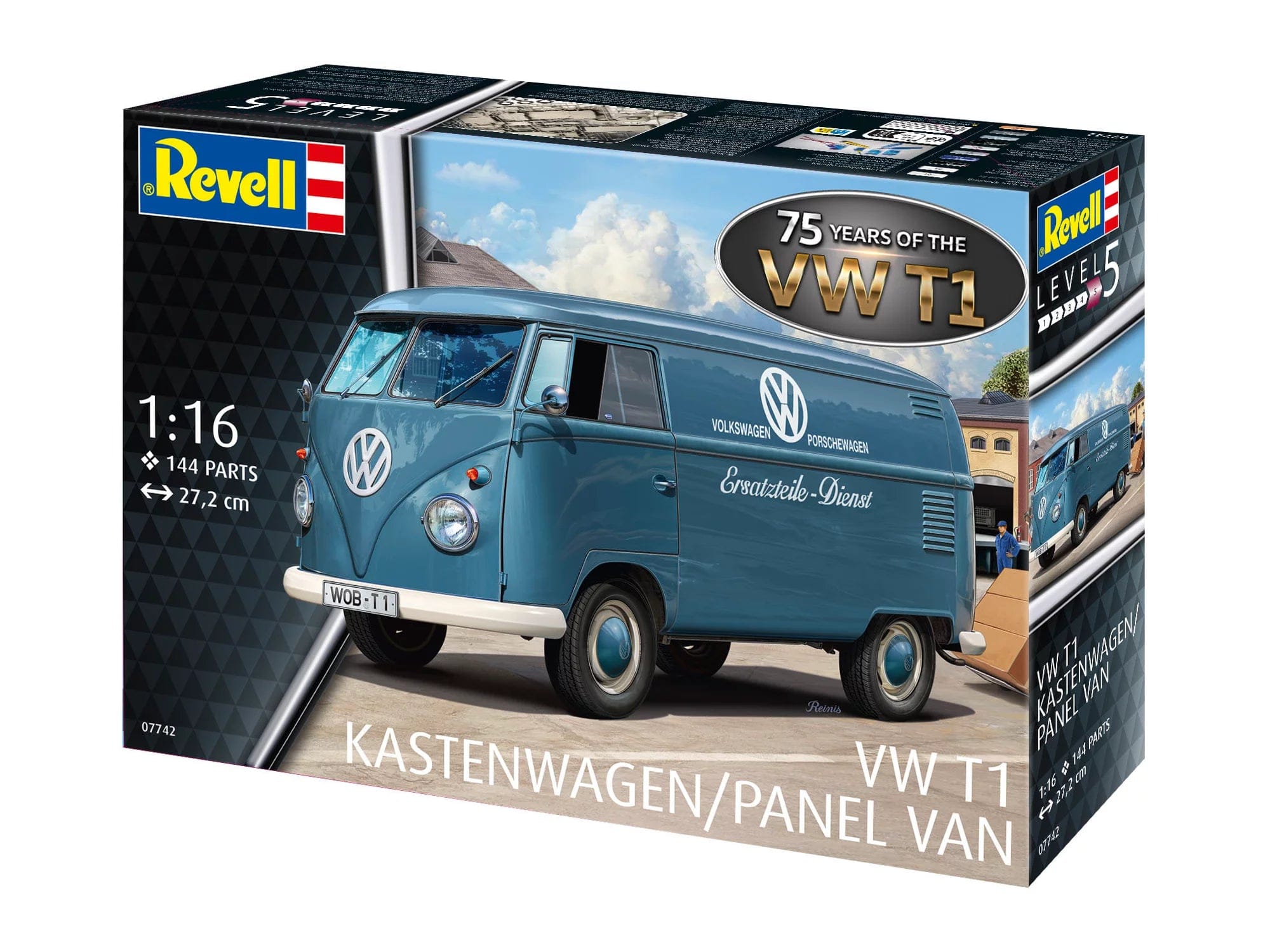 Revell - 07742 - Volkswagen T1 Kastenwagen ‘75 Years’ - box front right angle