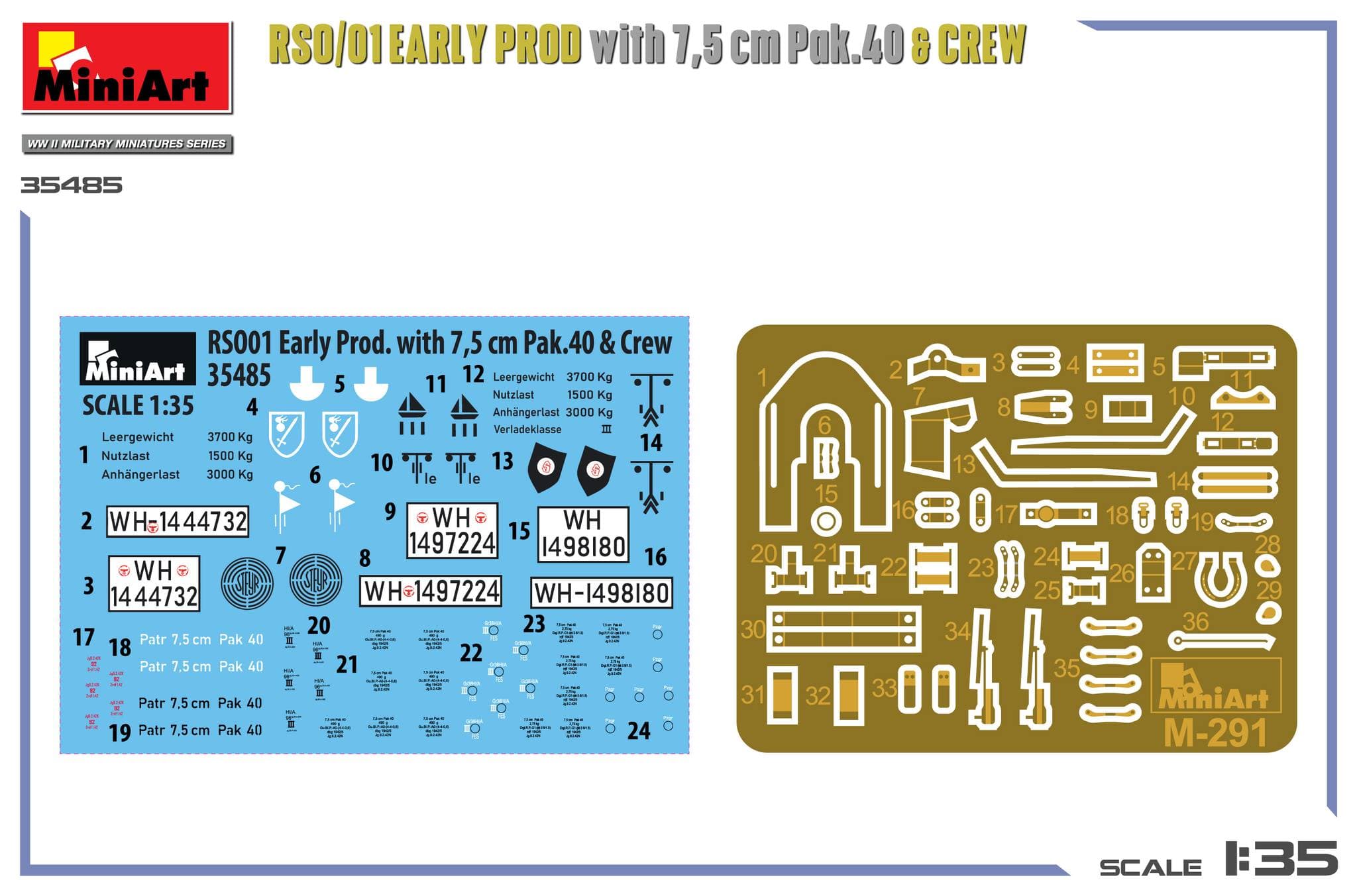 Miniart - 35485 - Steyr RSO/01 (early) with 7.5cm Pak 40 and Crew - decals