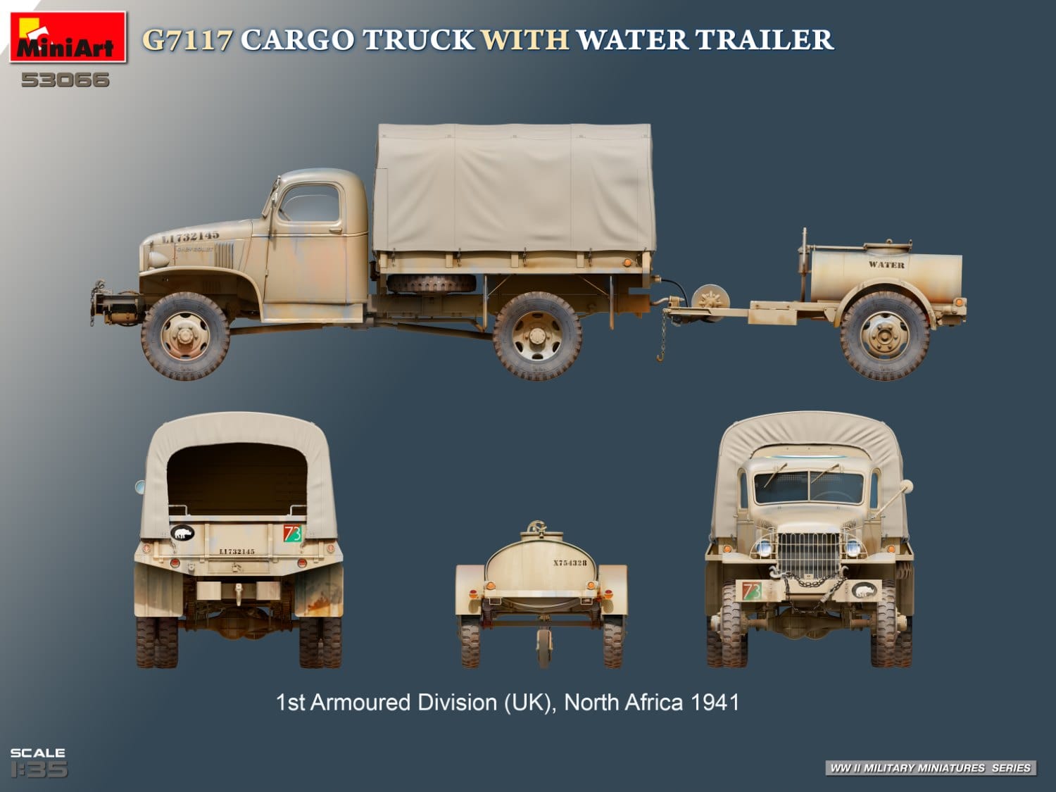 Miniart - 53066 - Chevrolet G7117 1½-ton 4x4 and G-527 250 gal Water Trailer - paint schemes