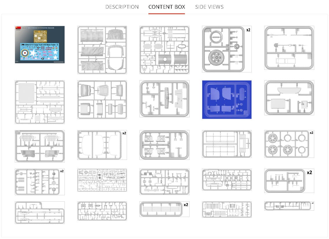 200 - Miniart - 53066 - Chevrolet G7117 1½-ton 4x4 and G-527 250 gal Water Trailer - sprue