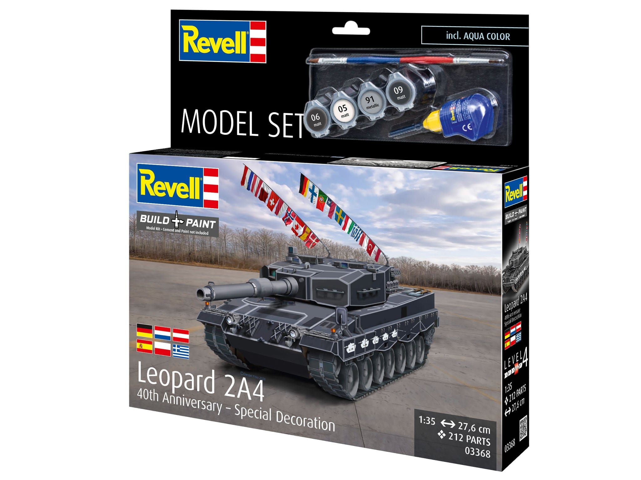 Revell - 63368 - Leopard 2A4 ‘40th Anniversary’ [model set] - box front left angle