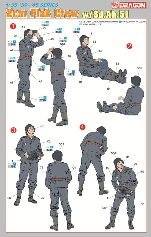 Dragon - 6368 - German 2cm Flak 38 Crew with Sd.Ah. 51 - paint schemes